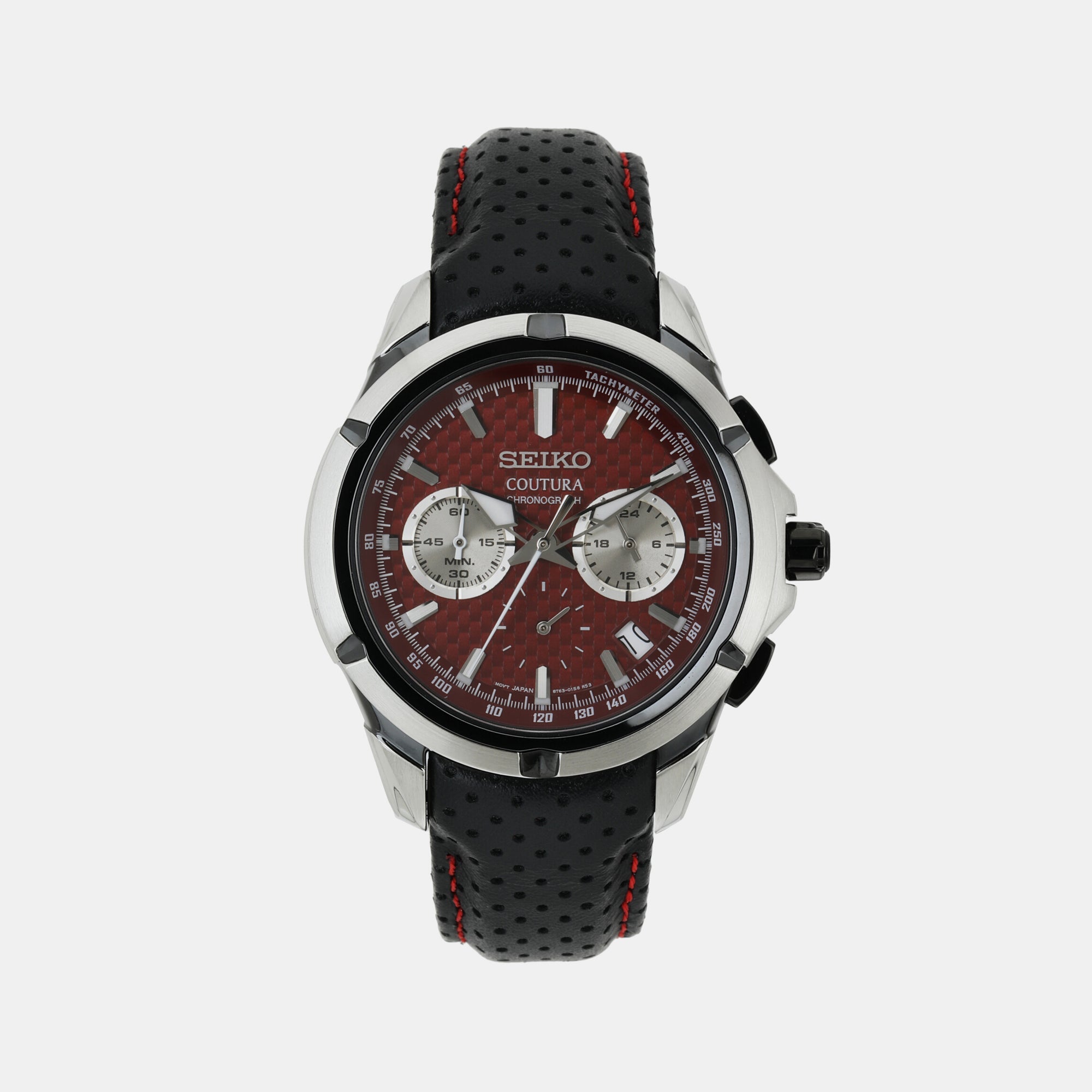 Seiko Coutura Men Quartz Red Dial Chronograph Leather Watch SSB435P9