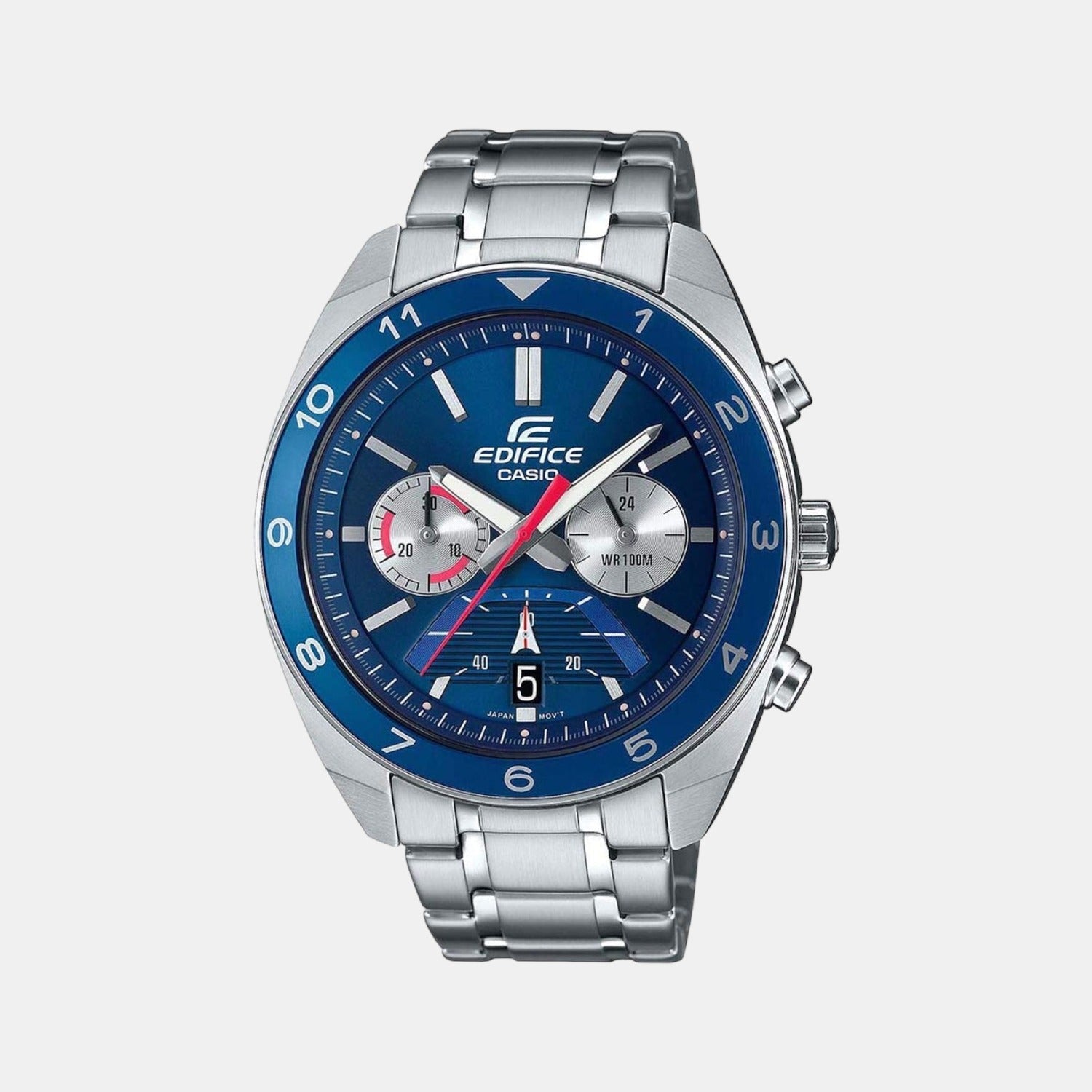 Casio Edifice Men Quartz Blue Dial Chronograph Stainless Steel Watch ED485