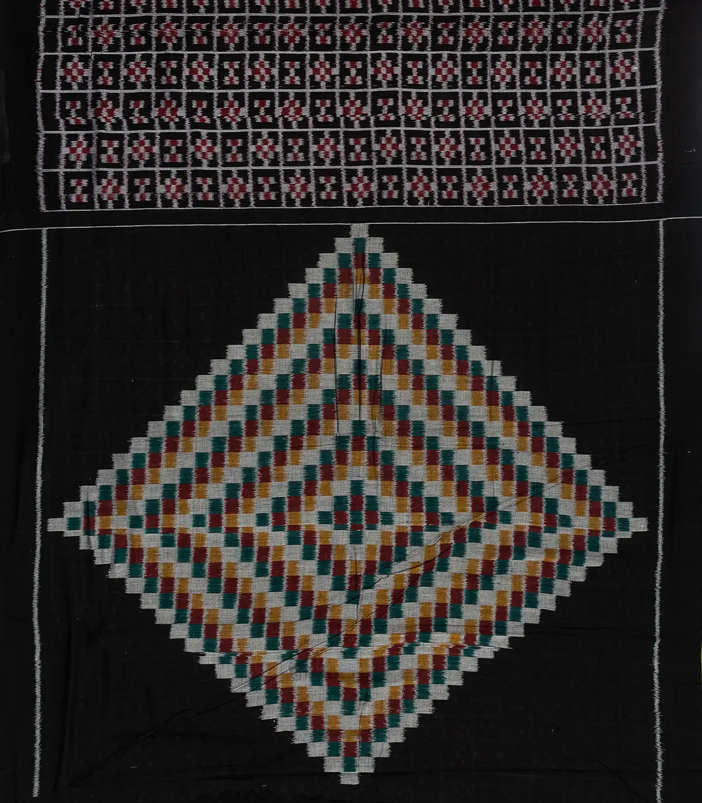 RmKV Black Handloom Orissa Cotton Saree With Tie & Dye Checks & Motifs - view 2