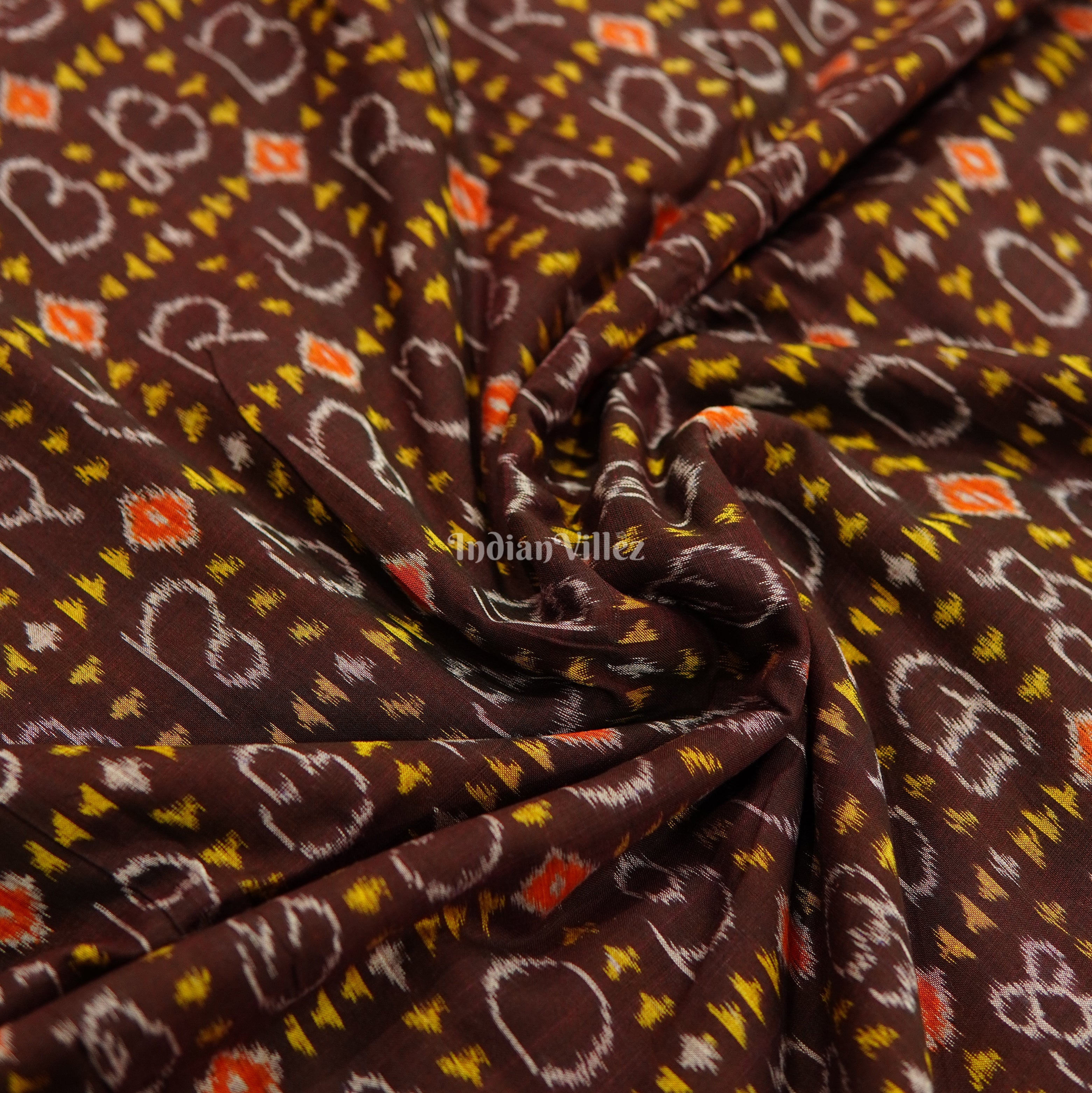 IndianVillèz Deep Maroon Odia Barnamala Sambalpuri Cotton Fabric