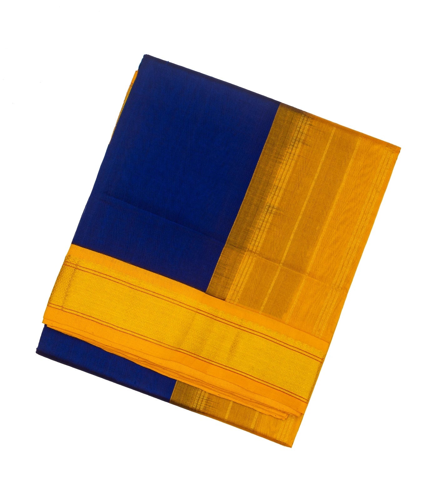 RmKV Dark Blue Handloom Silk Cotton Saree With Contrast Border