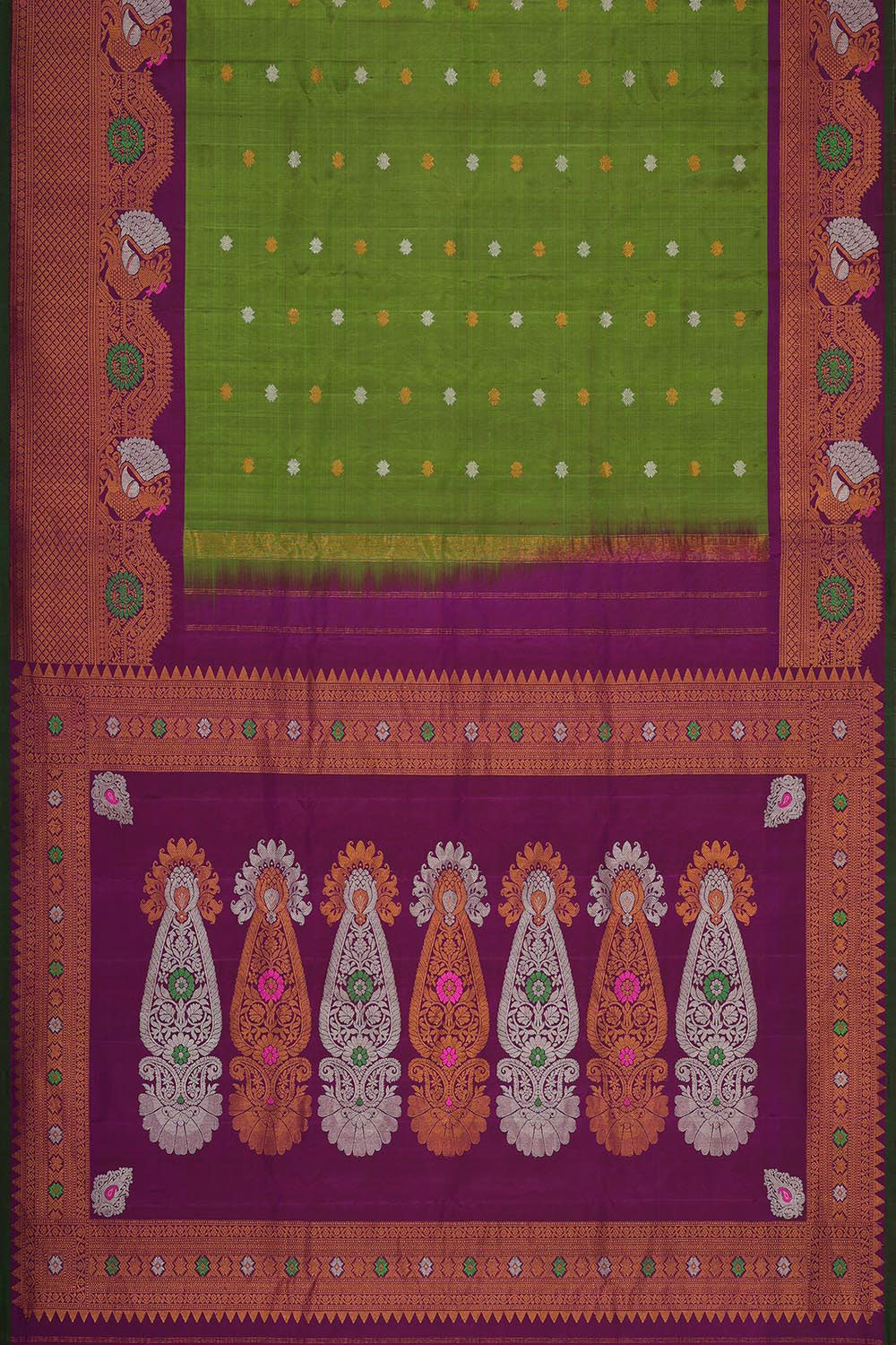 Kalanjali Gadwal Silk Parrot Green Saree – Women's - view 3