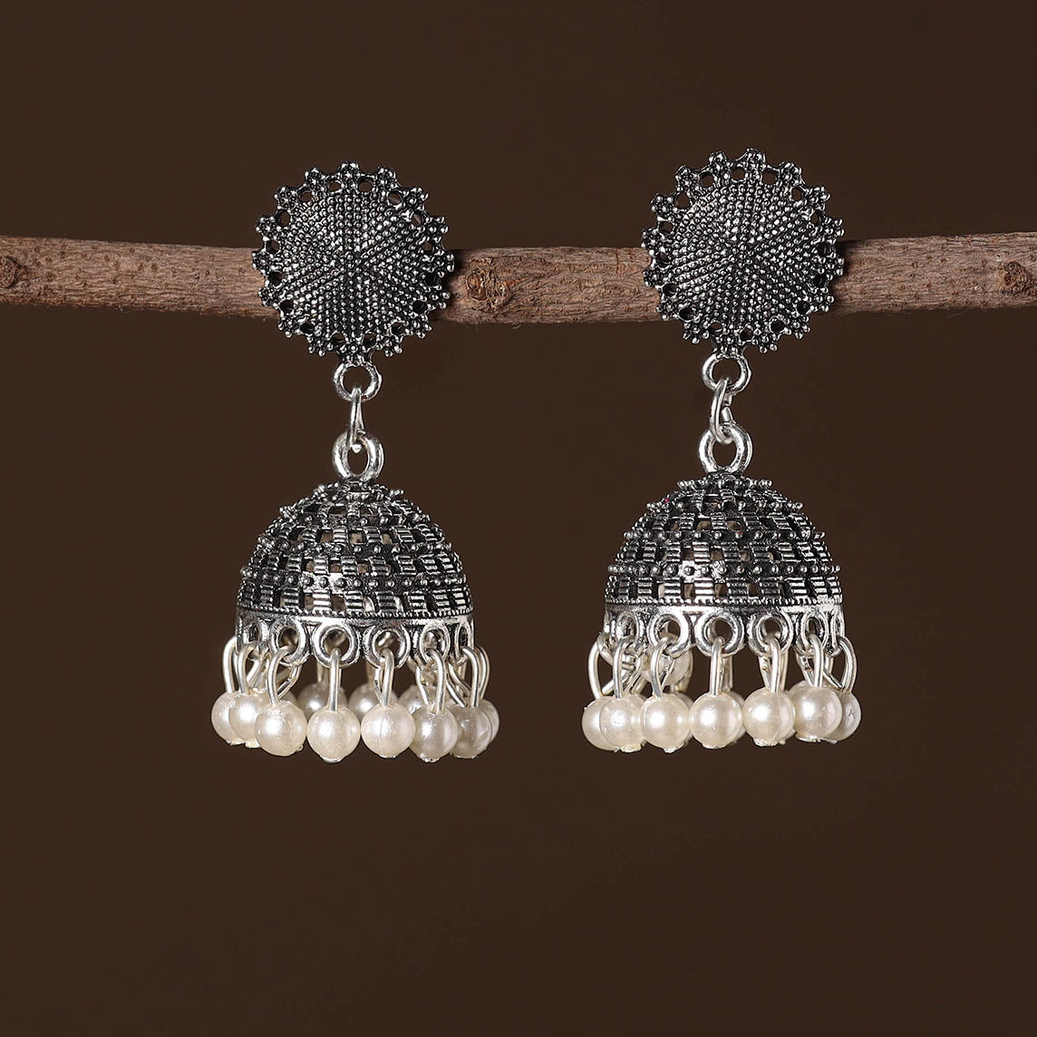 JALPARI Aarohi German Silver Beaded Jhumki Earrings - view 2
