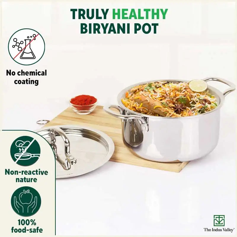 The Indus Valley TurboCuk Tri-ply Stainless Steel Casserole/ Biryani Cooking Pot+ Steel Lid, Premium Quality, 3 Layer Thick Body, 100% Toxin-free, Non - view 4