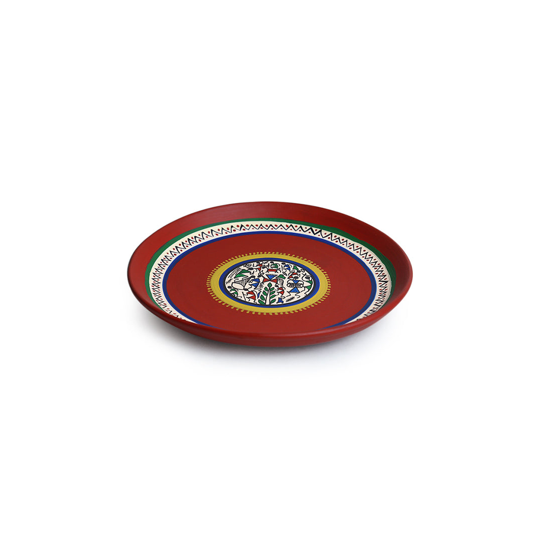 EXCLUSIVELANE 'The Warli Tales' Hand Painted Terracotta Wall Plates Wall Décor (8 inch, Set of 2, Red) - view 3