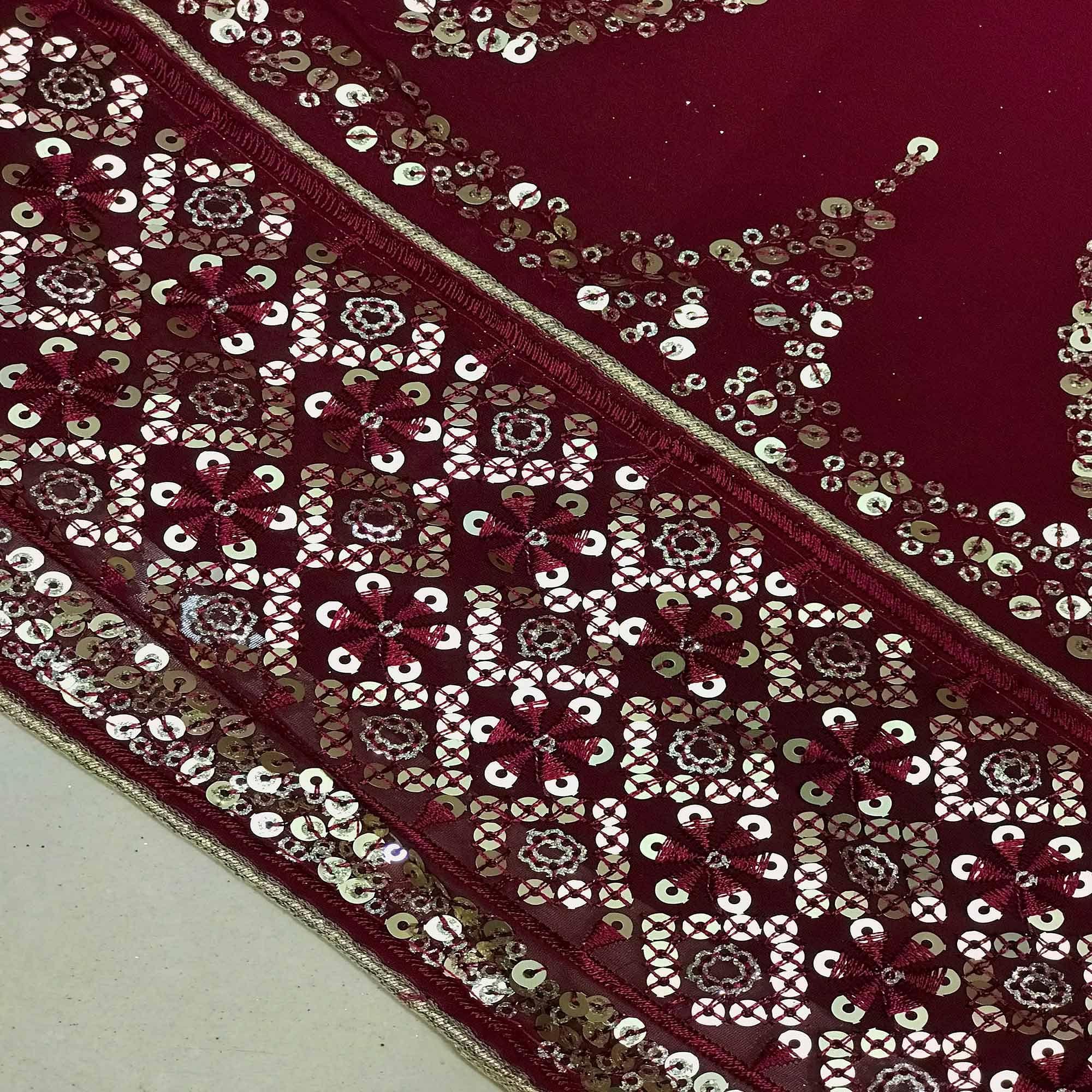 Peachmode Maroon Sequins Embroidered Georgette Dress Material - view 3