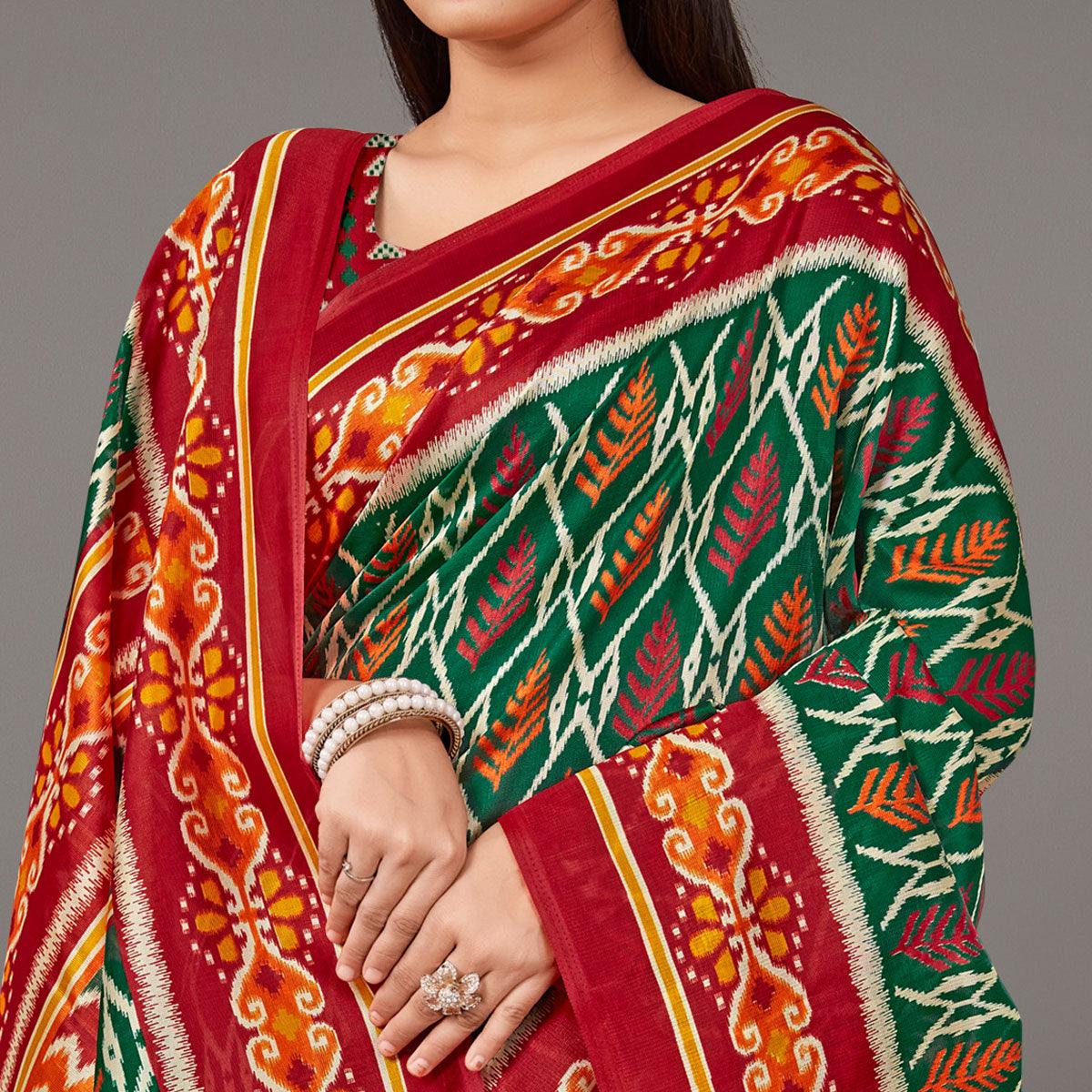 Peachmode Multicolor Casual Wear Floral Printed Art Silk Saree - view 2