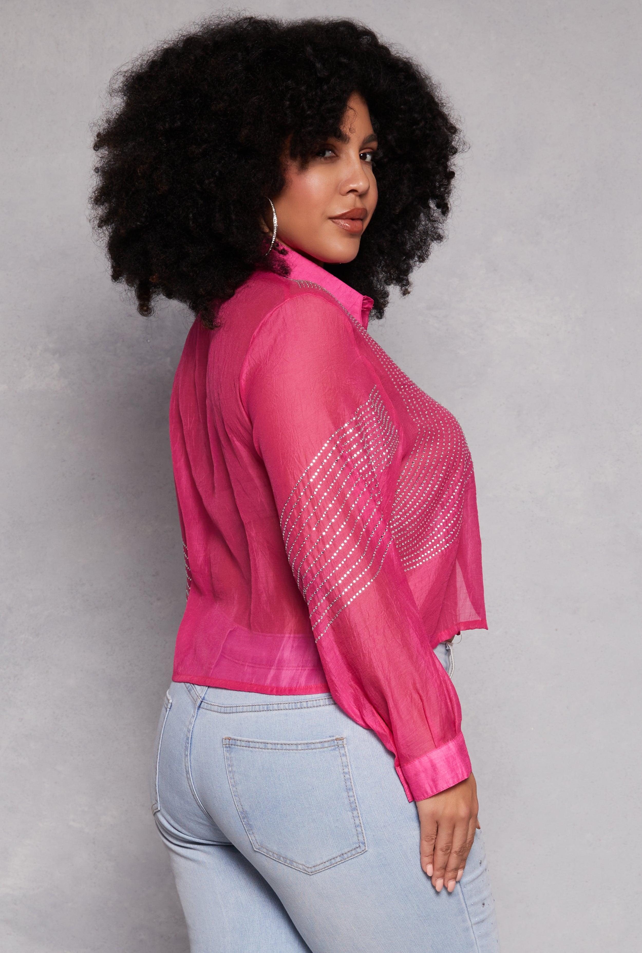 Rainbow Shops Plus Size Rhinestone Organza Top - view 3