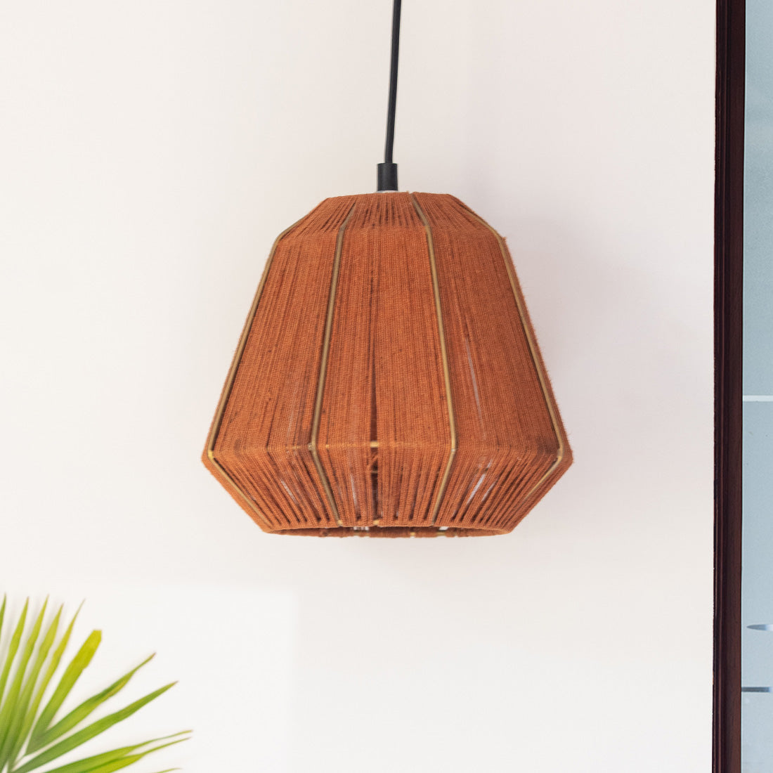 EXCLUSIVELANE 'Jute Joys' Handwoven Pyramidal Hanging Pendant Lamp In Jute & Iron (9 Inch) - view 2