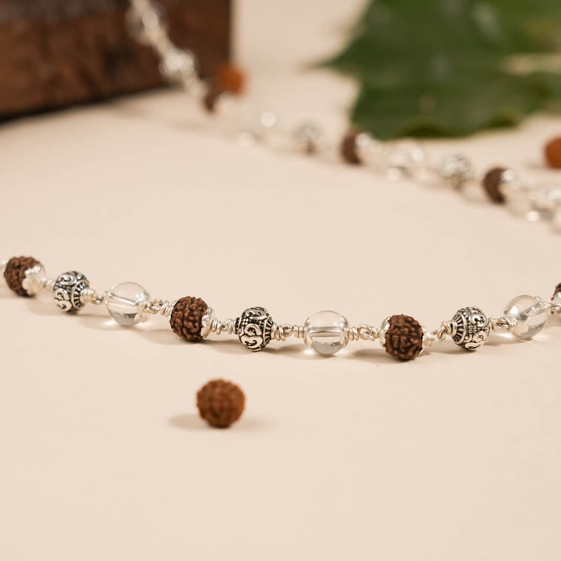 Prinjal Jewellers Rudraksha With Sphatik And Om Silver Beads Mala