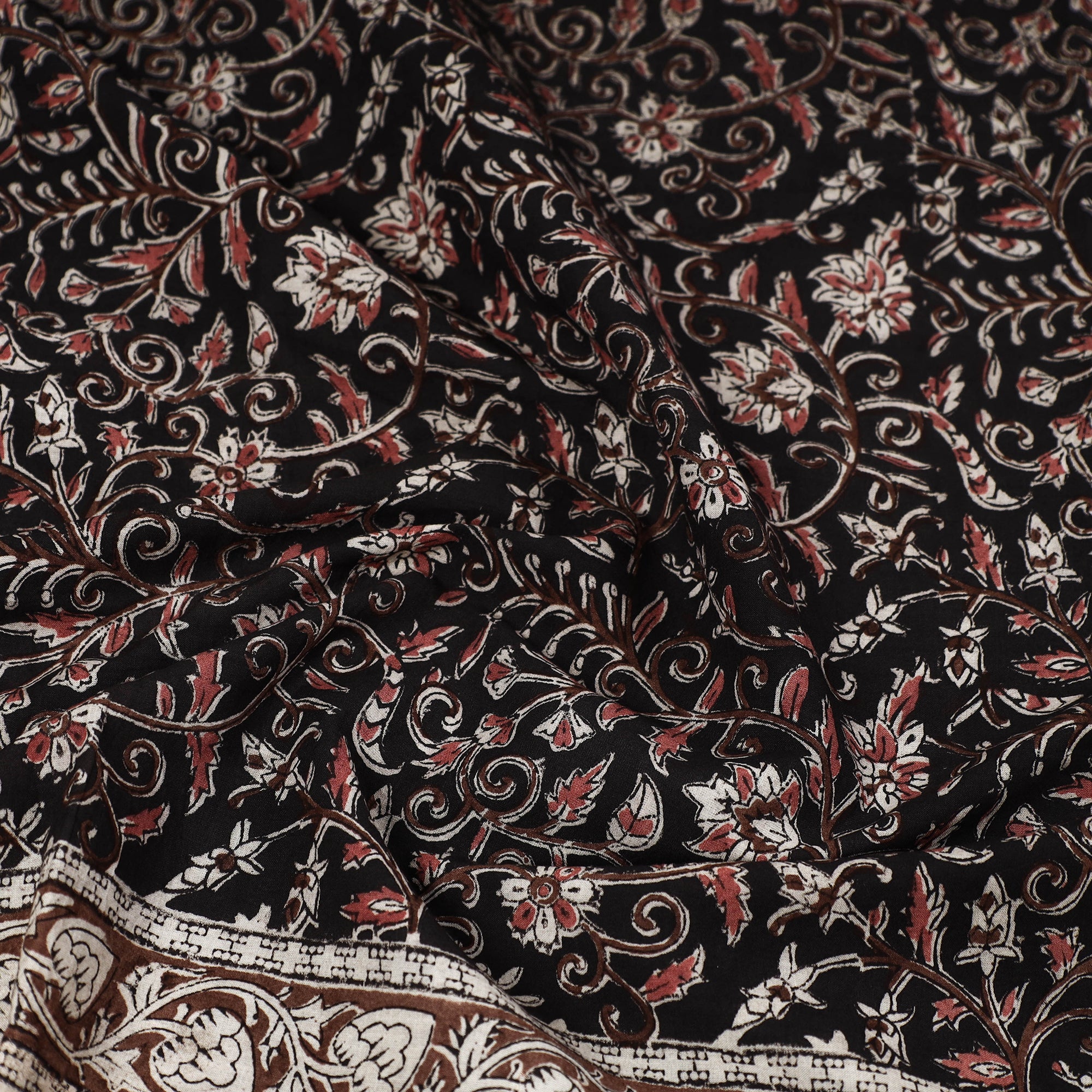 PITCHUKA SRINIVAS KALAMKARI PEDANA Black - Pedana Kalamkari Block Printed Natural Dyed Cotton Scarf 37 - view 2