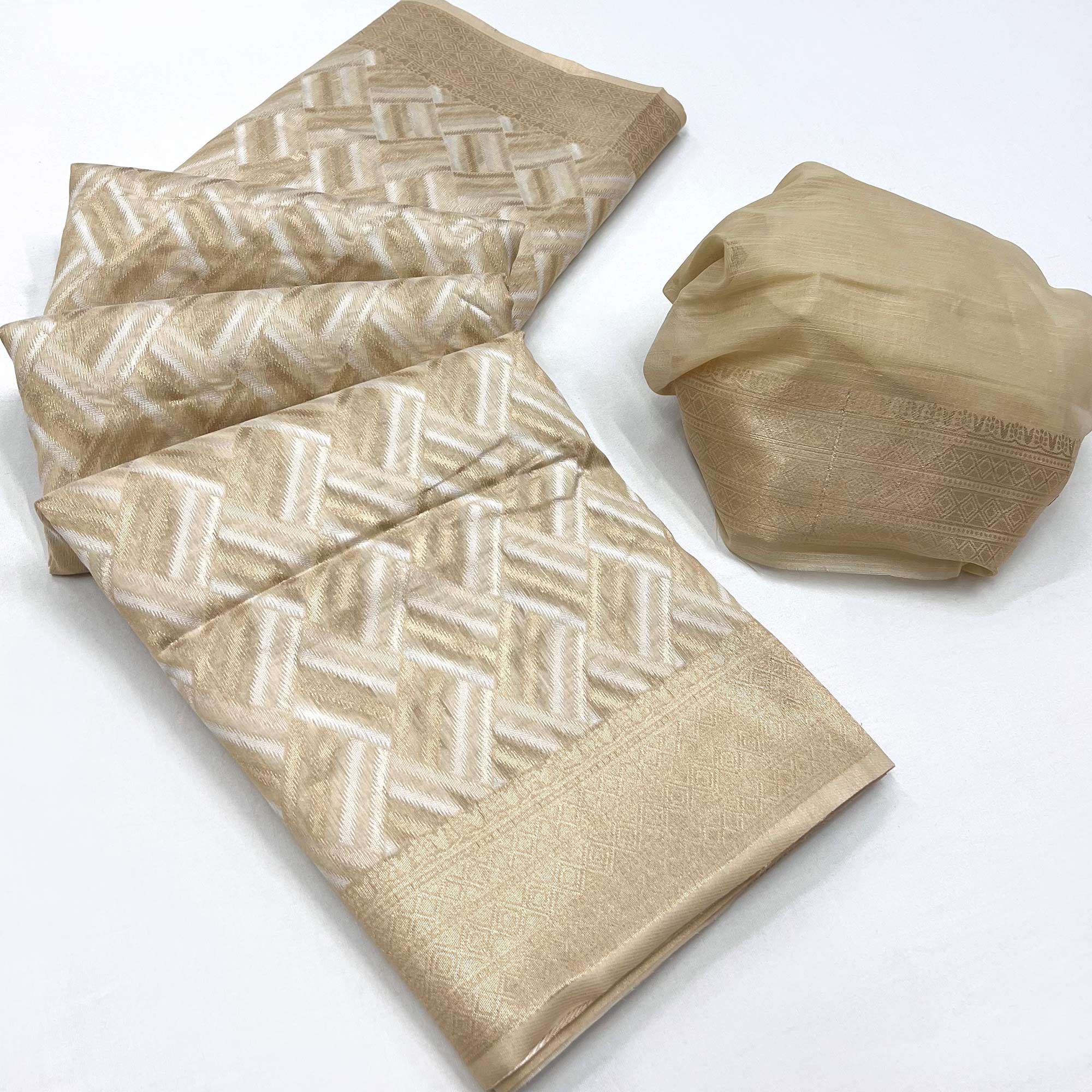 Peachmode Chikoo Woven Linen Saree – Women's - view 3