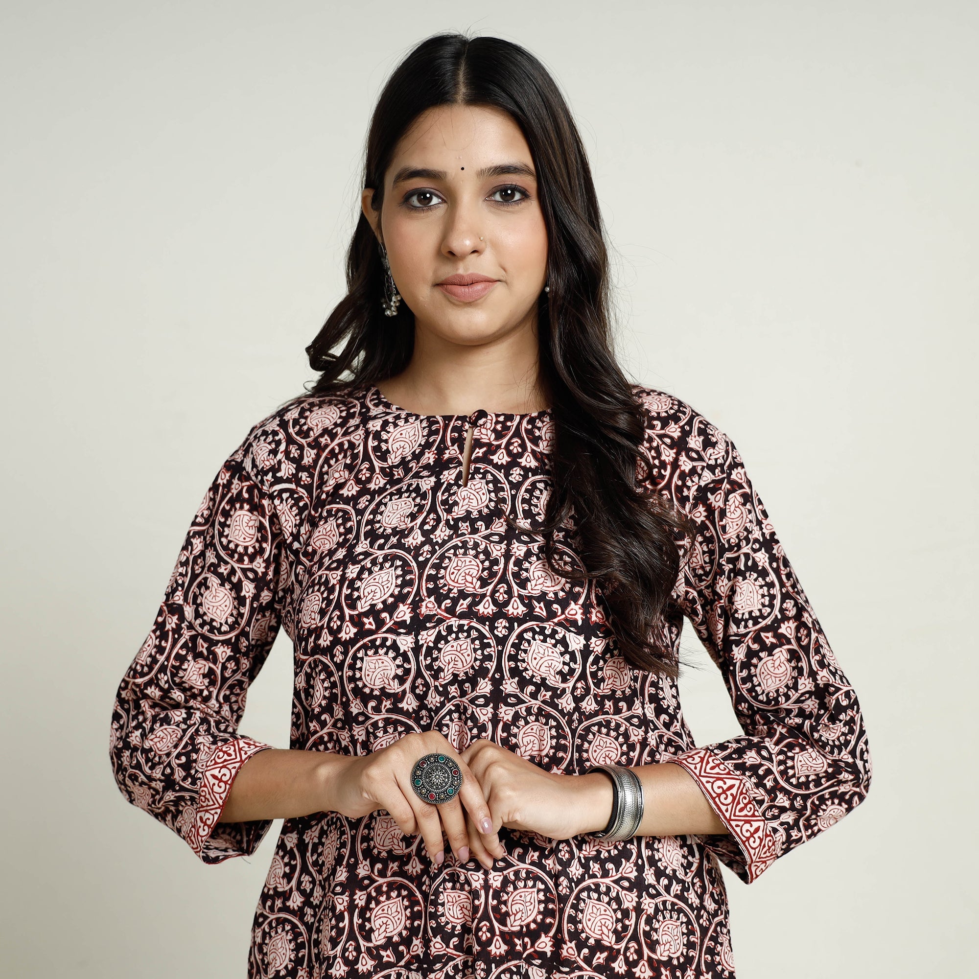 ITOKRI CASUALS Black - Block Print Mul Cotton A-Line Bagh Kurta