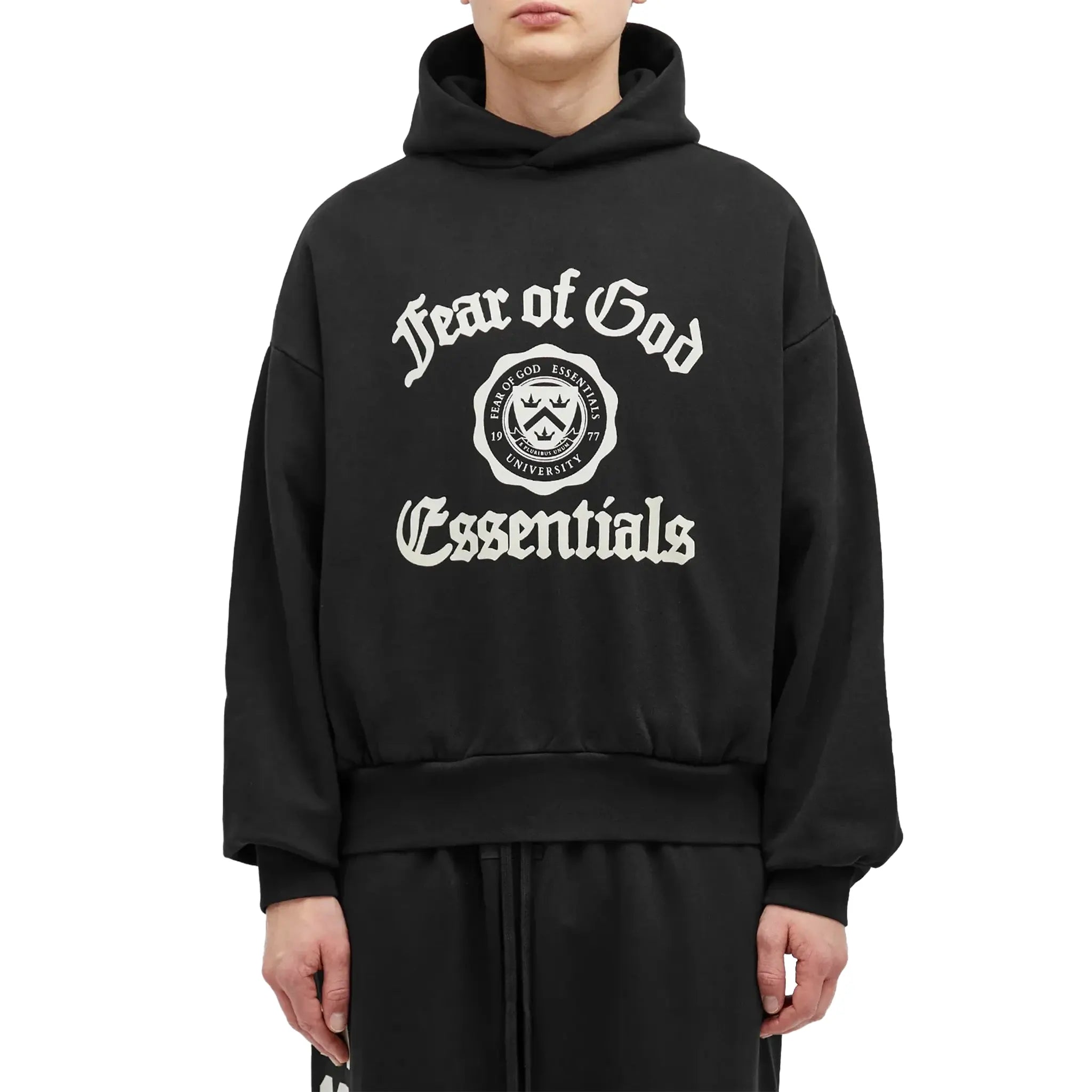 Fear Of God Essentials Heavy Fleece Vintage Shrunken Black Hoodie (FW24) - view 3