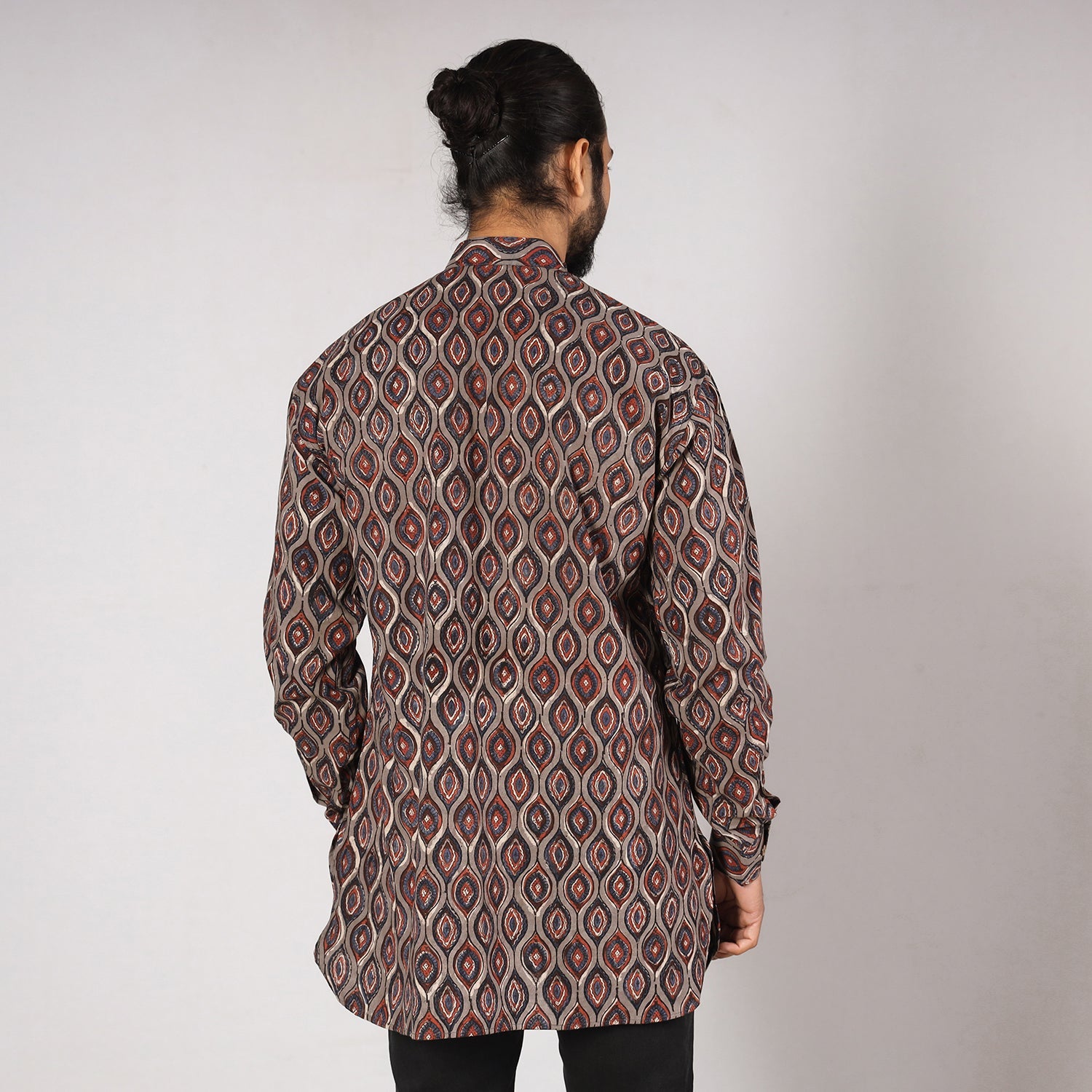ITOKRI CASUALS Brown - Bagru Block Printing Cotton Men Short Kurta - view 5