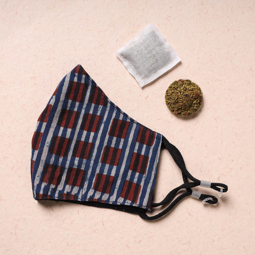 JALPARI Block Printed Cotton 3 Layer Snug Fit Face Cover with Herb Pocket