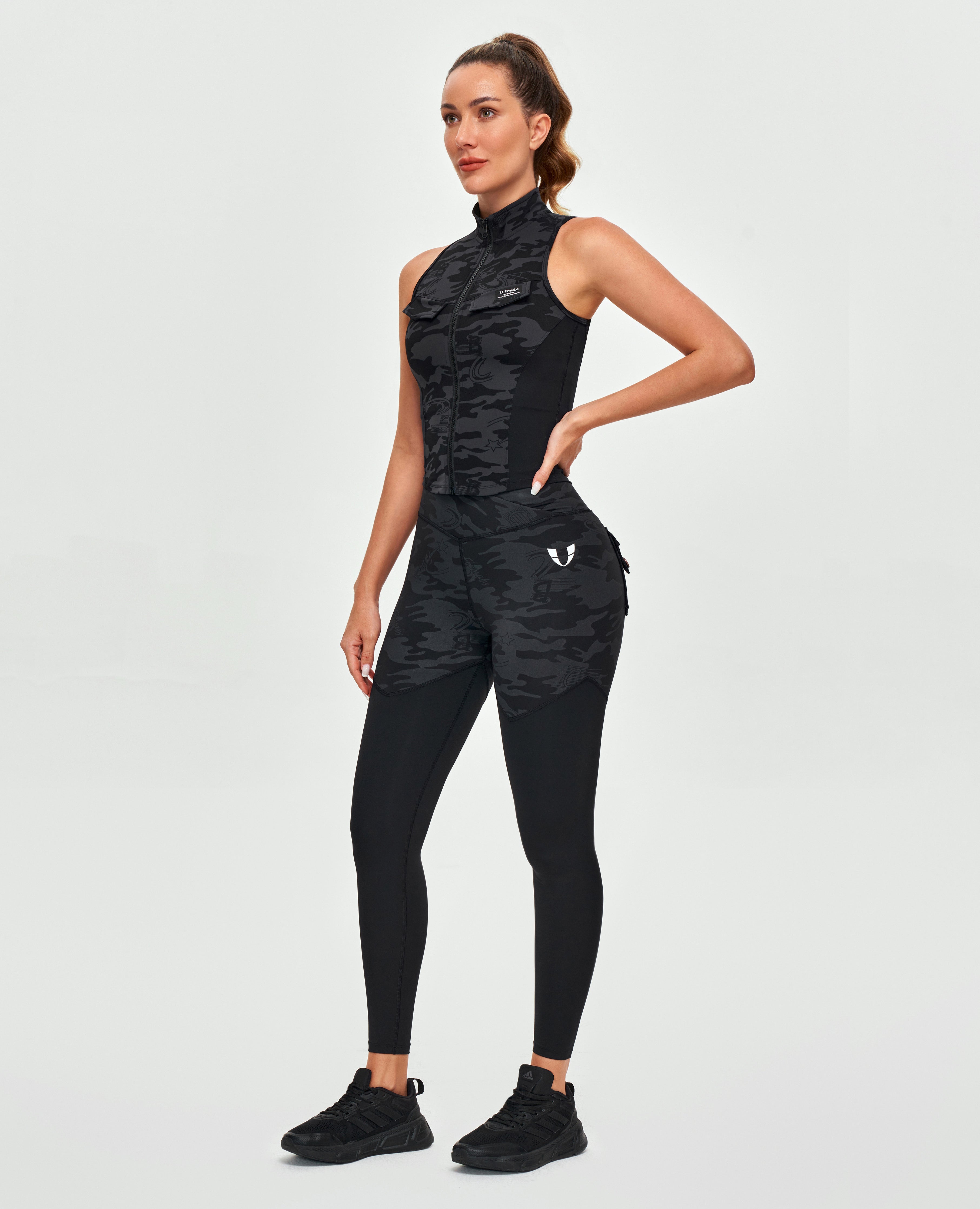 FIRM ABS V-waist Gym Leggings - Black Gray Camo - view 6
