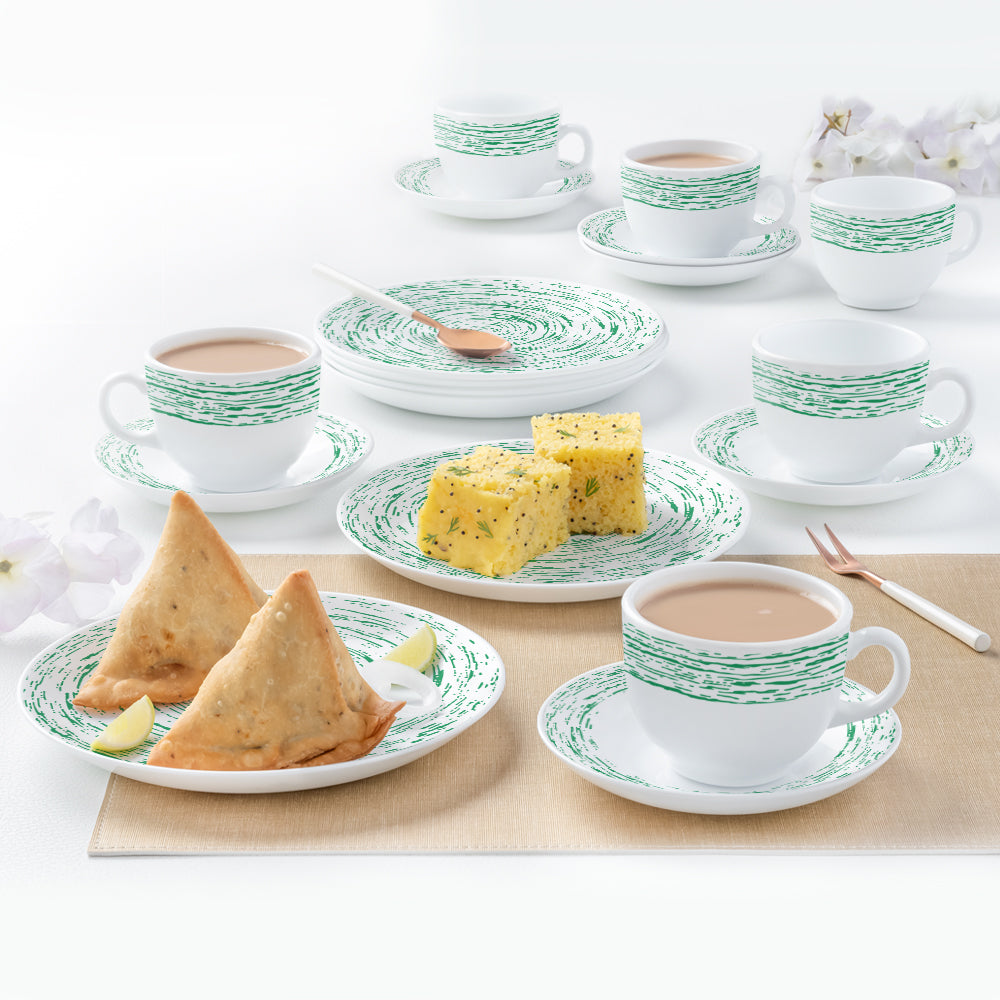 My Borosil Larah by Borosil Green Nova Snack Set w Cups n Saucer