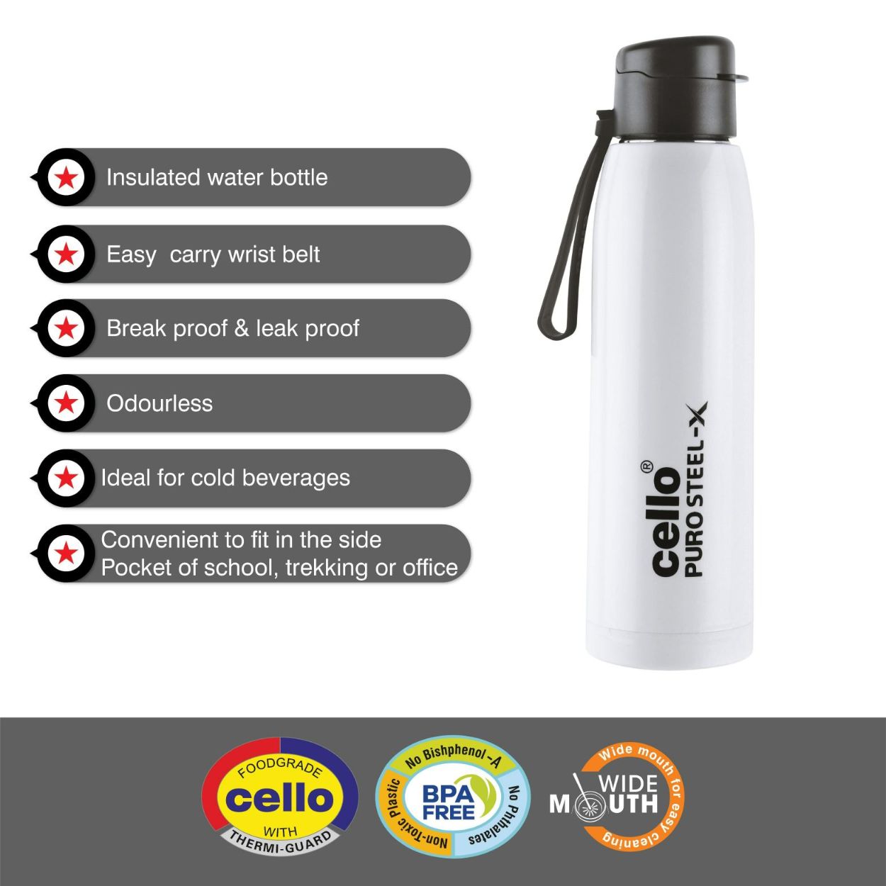 Cello Puro Steel-X Cooper 900 Water Bottle, 740ml - view 23