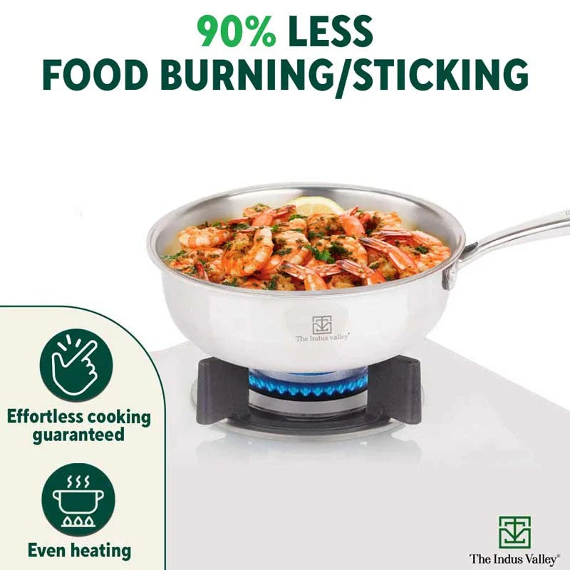 The Indus Valley TurboCuk Tri-ply Stainless Steel Deep Fry Pan, Premium Quality, 3 Layer Thick Body, 100% Toxin-free, Non-stick, Induction & Gas, 22.1 - view 8