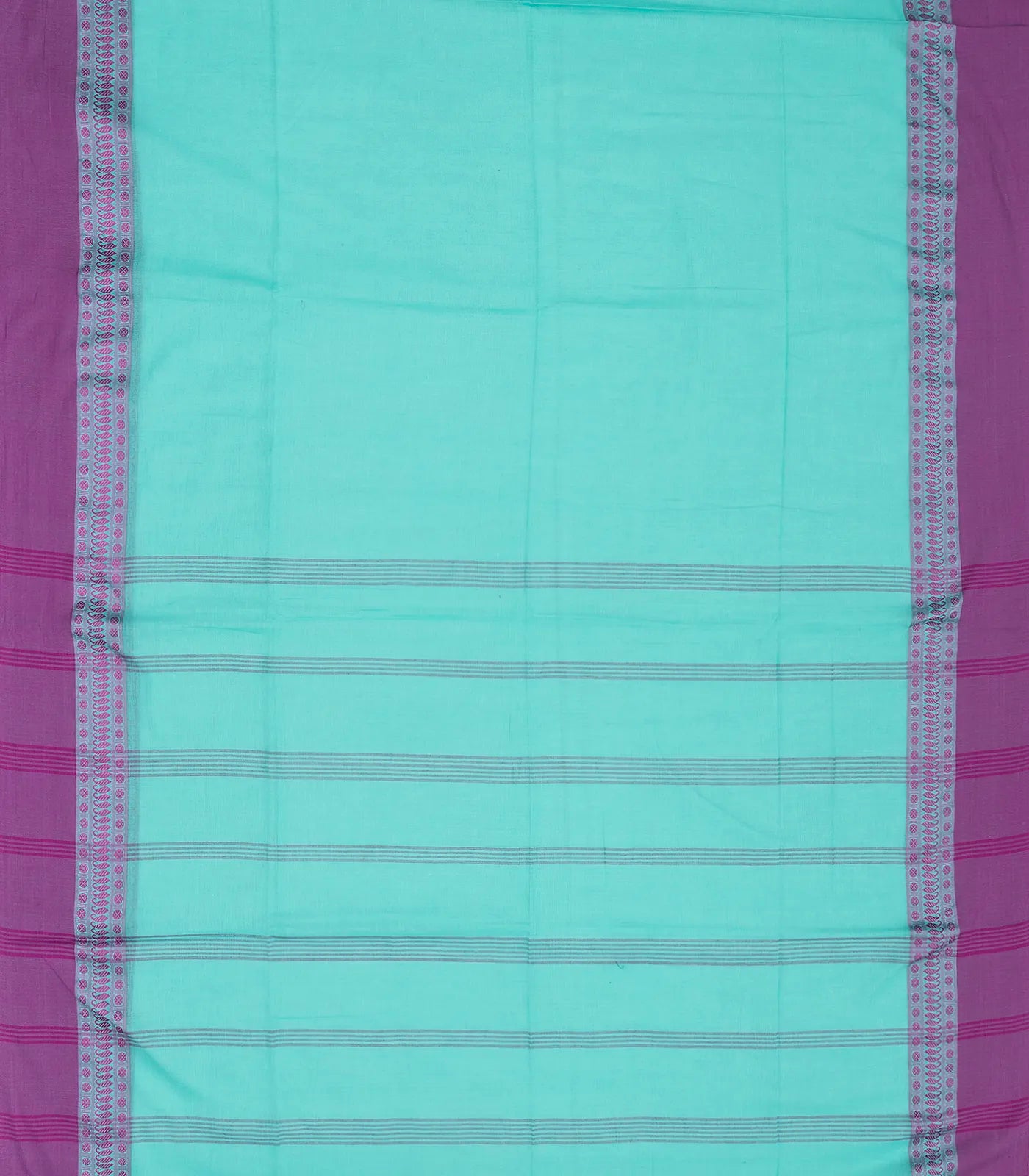 RmKV Turquoise Handloom Plain Bengal Cotton Saree With Purple Border - view 2