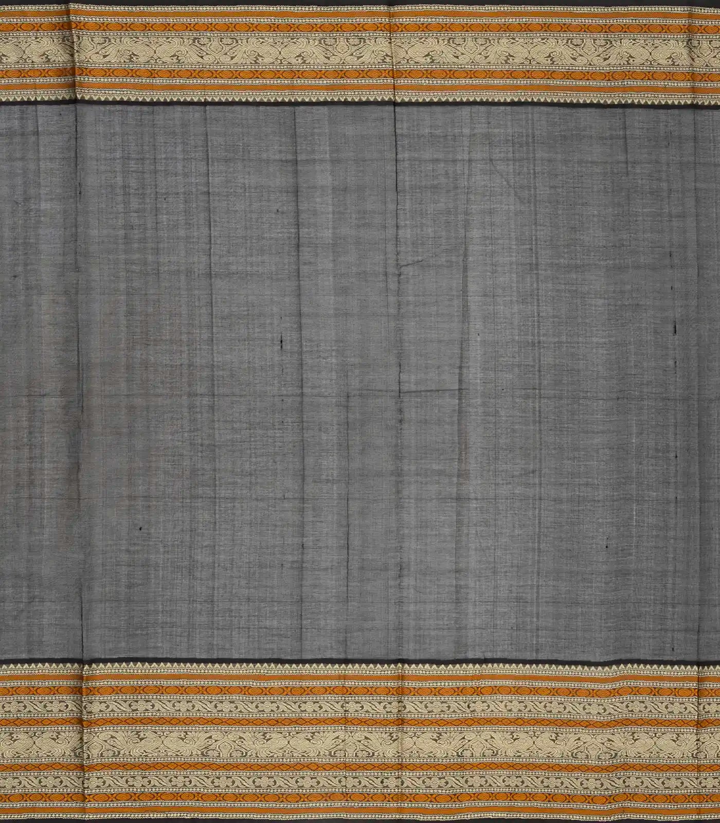 RmKV Black Handloom Silk Cotton Saree With Beldari Stripes - view 4