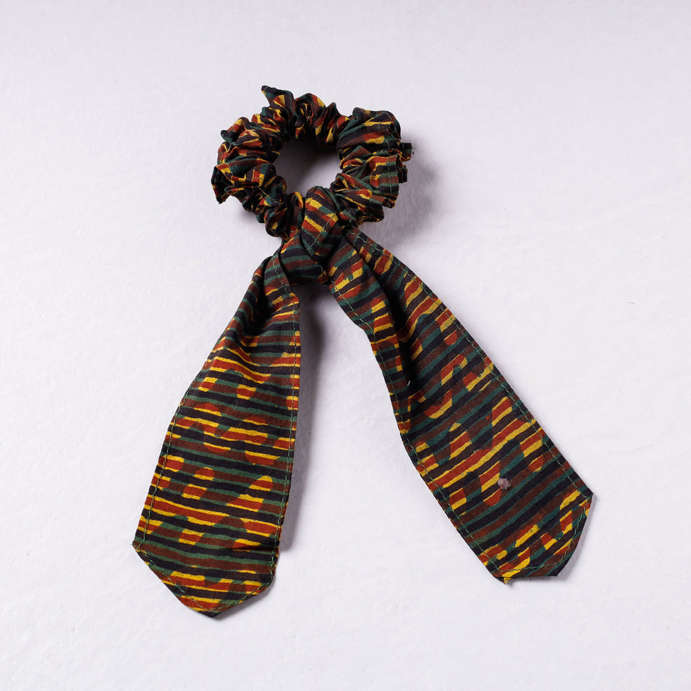ITOKRI CRAFTS INITIATIVE Ajrakh Print Cotton Elastic Hair Bands/Scarf Ponytail Holder/Scrunchie Ties