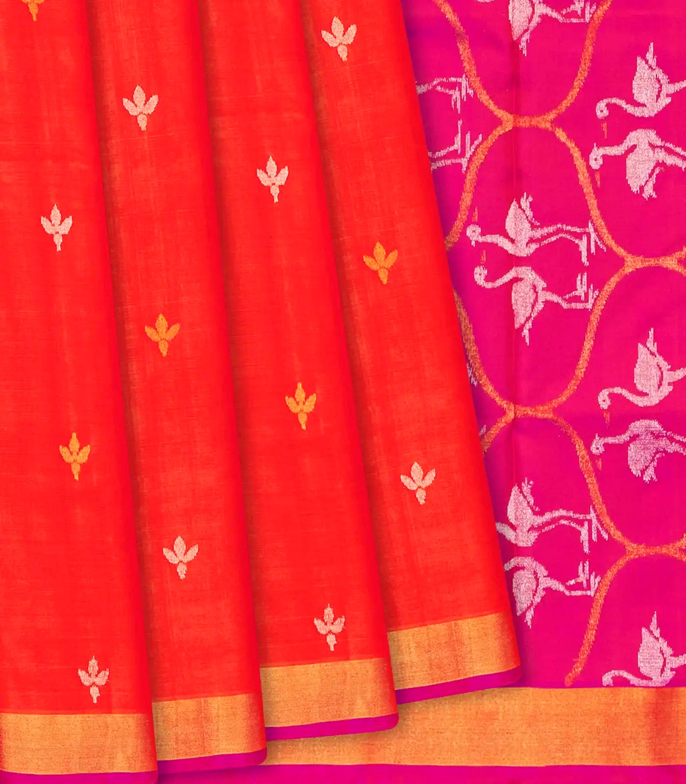 RmKV Orange Handloom Uppada Silk Saree With Floral Motif-Orange
