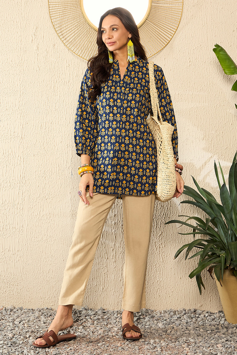 Ahika Blue Cotton Blend Ethnic Motifs Printed Regular Kurti Tunics VT1318 - view 6