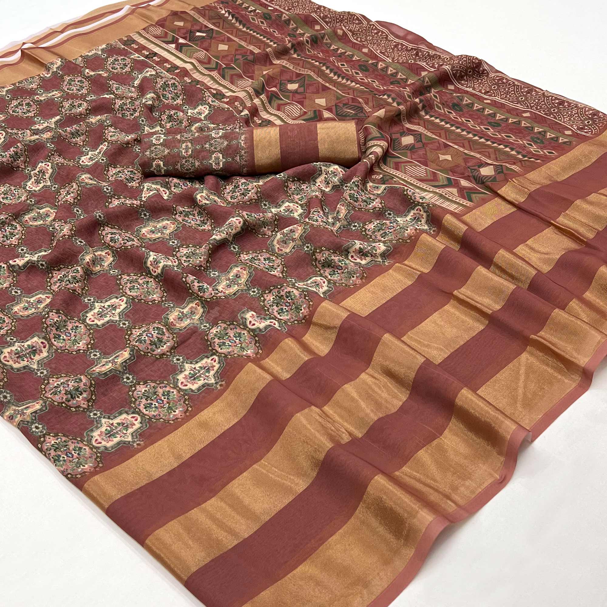 Peachmode Mauve Digital Floral Printed Viscose Saree
