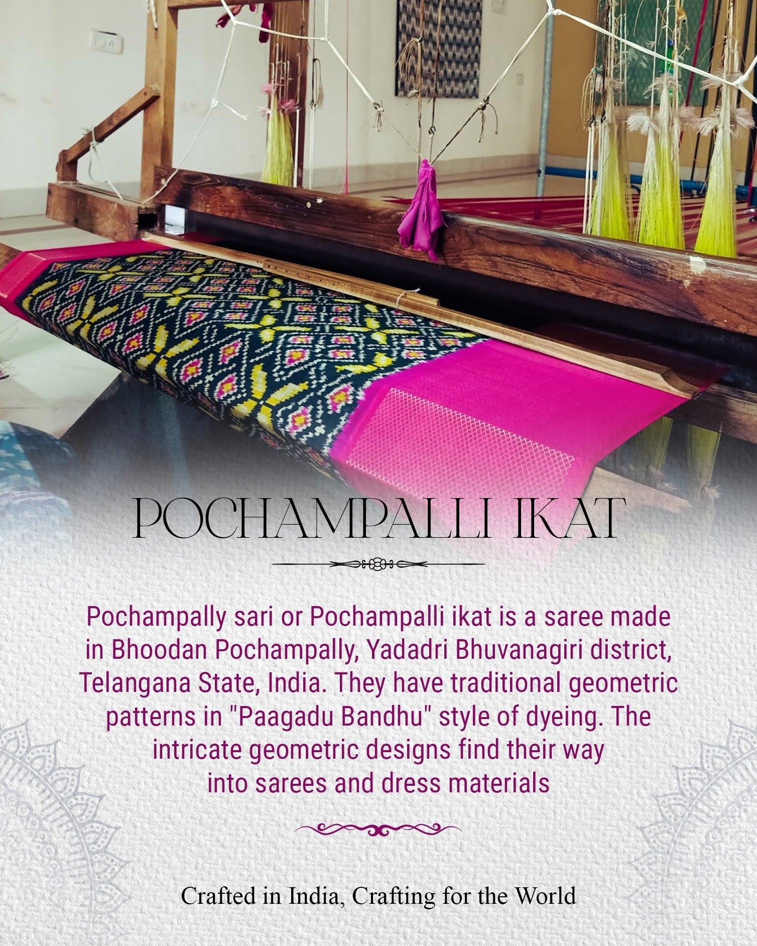 IndianVillèz Multicolored Floral Design Silk Handloom Pochampally Ikat Saree - view 6