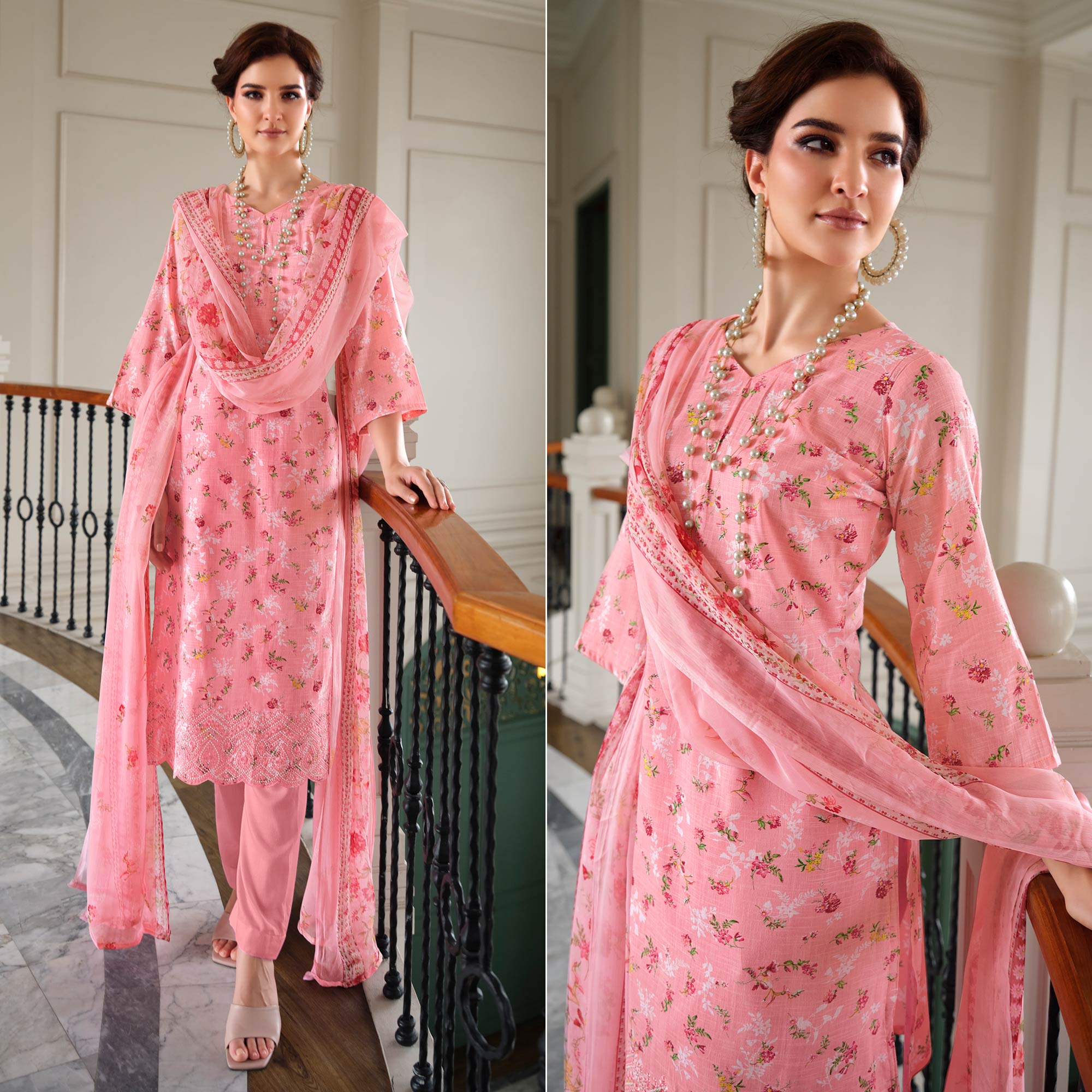 Peachmode Gajri Pink Floral Digital Printed Pure Cotton Salwar Suit