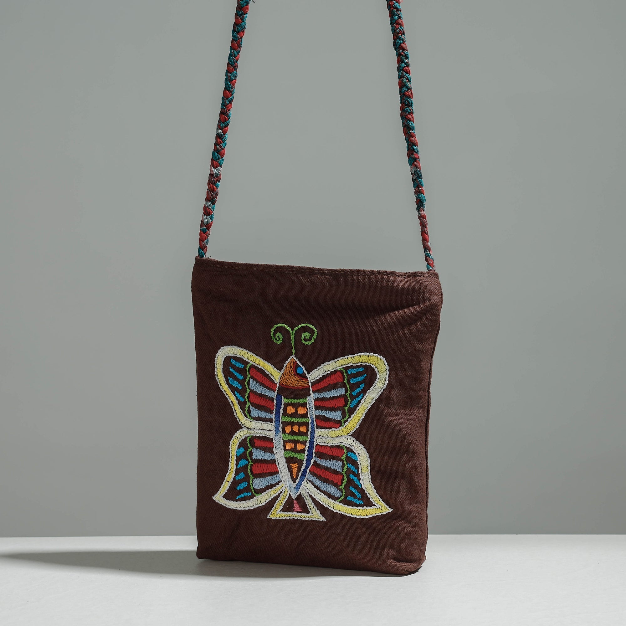 RANGILA DHAGA Brown - Cotton Fabric Hand Embroidered Sling Bag - view 2
