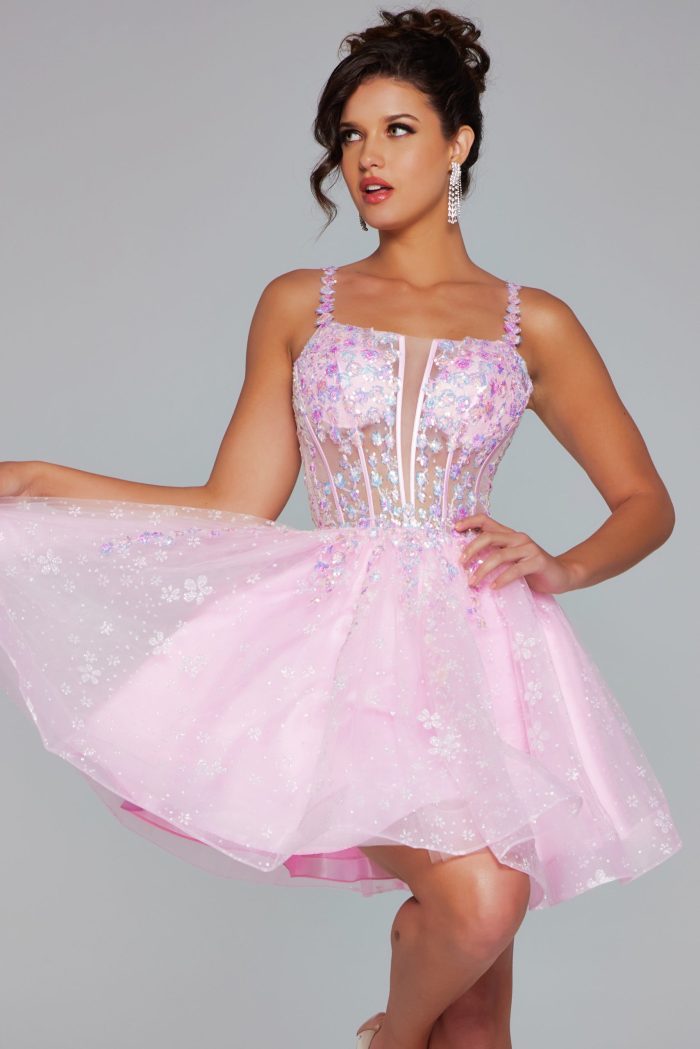 Jovani 40501 A Line Short Sequin Cocktail Dress - view 3
