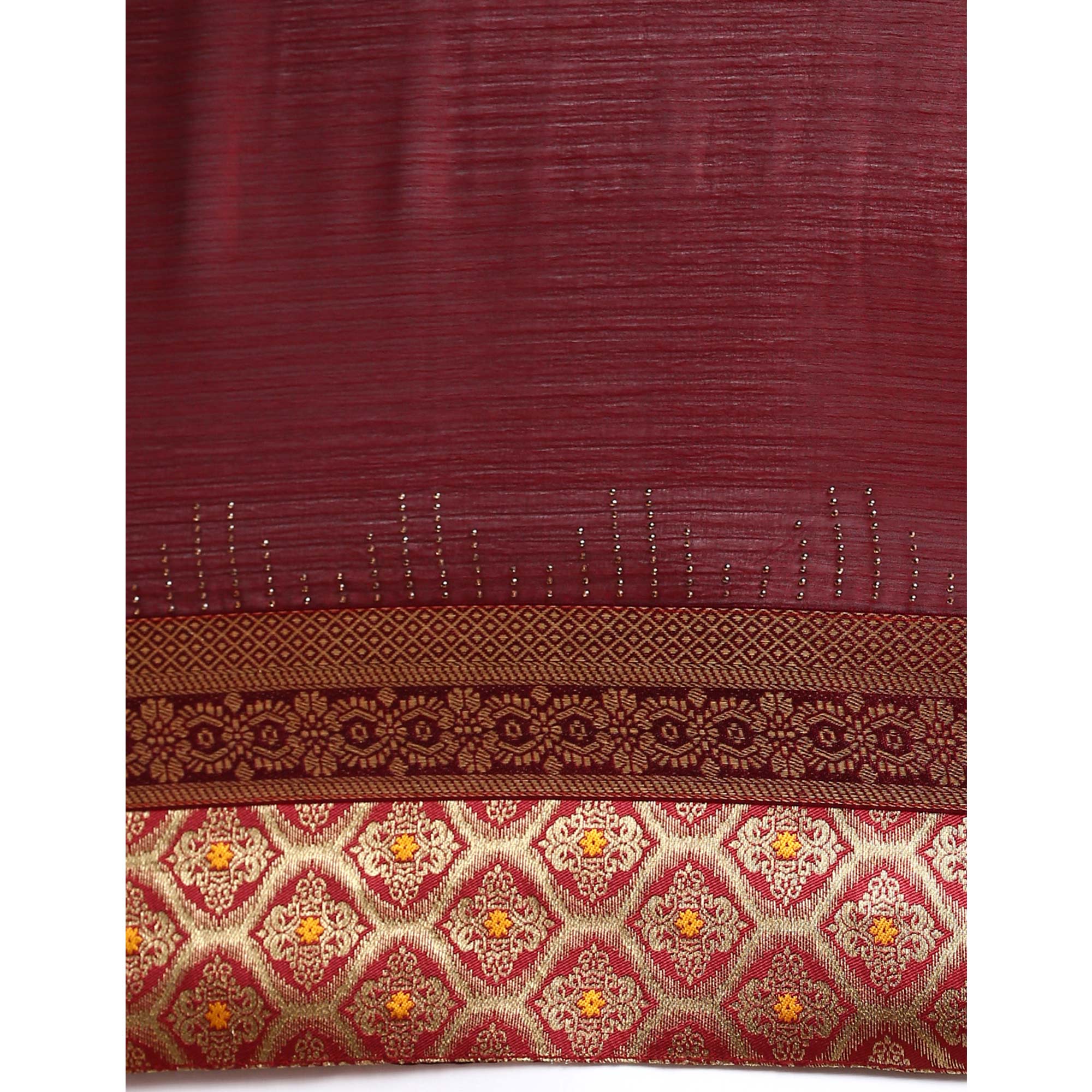 Peachmode Maroon Swaroski Work With Woven Border Satin Saree - view 5