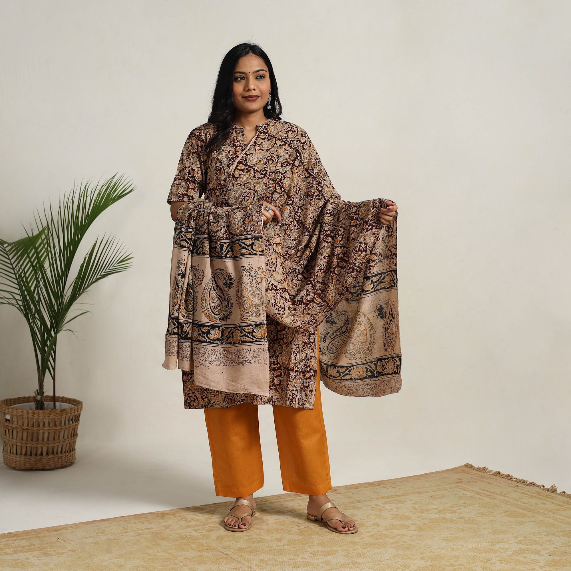 ITOKRI CASUALS Brown - Block Printed Cotton Kalamkari Kurta Set 24 - view 3