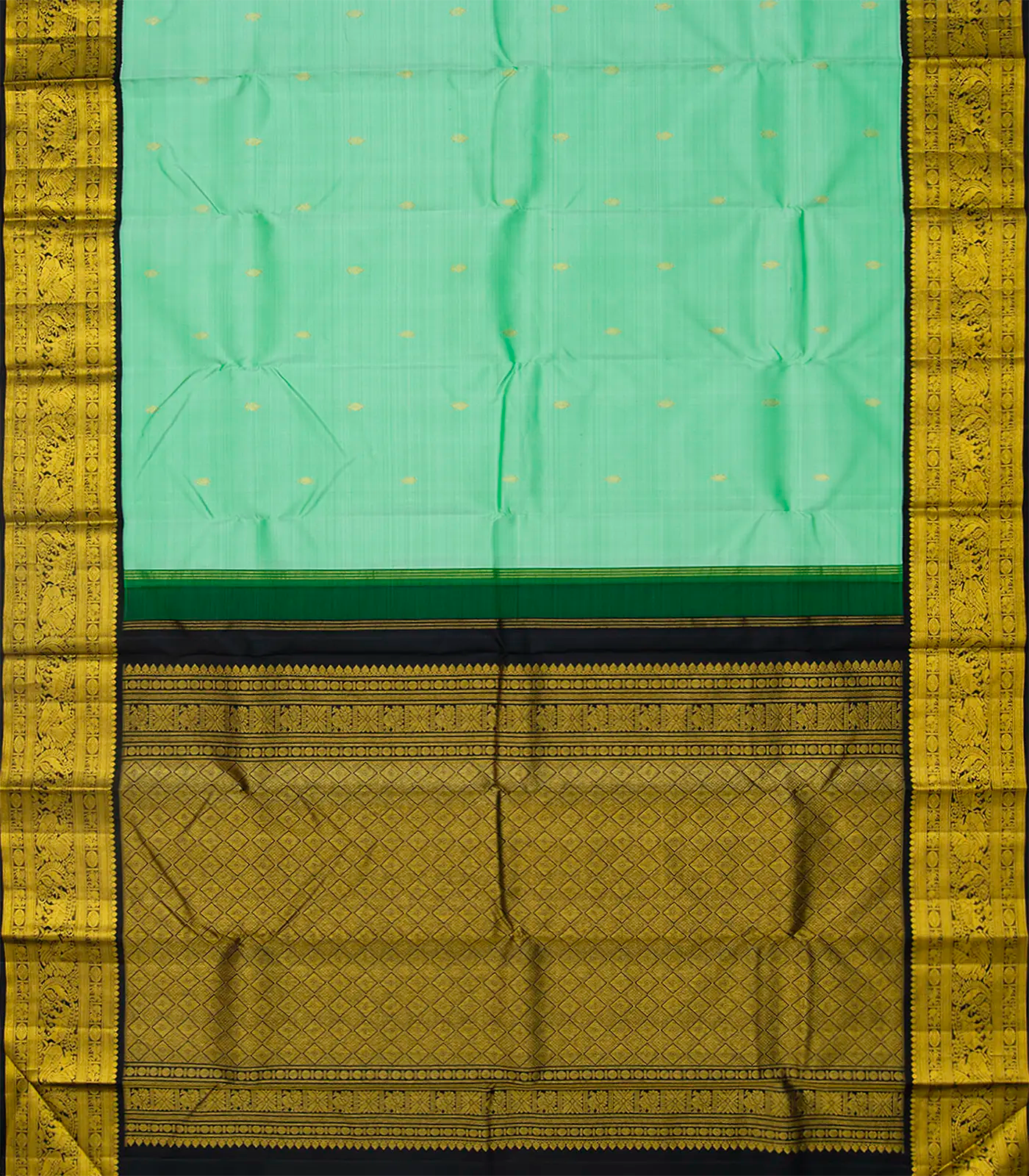 RmKV Aquamarine Handloom Kanchipuram Korvai Silk Saree With Floral Buttas-Aquamarine - view 2