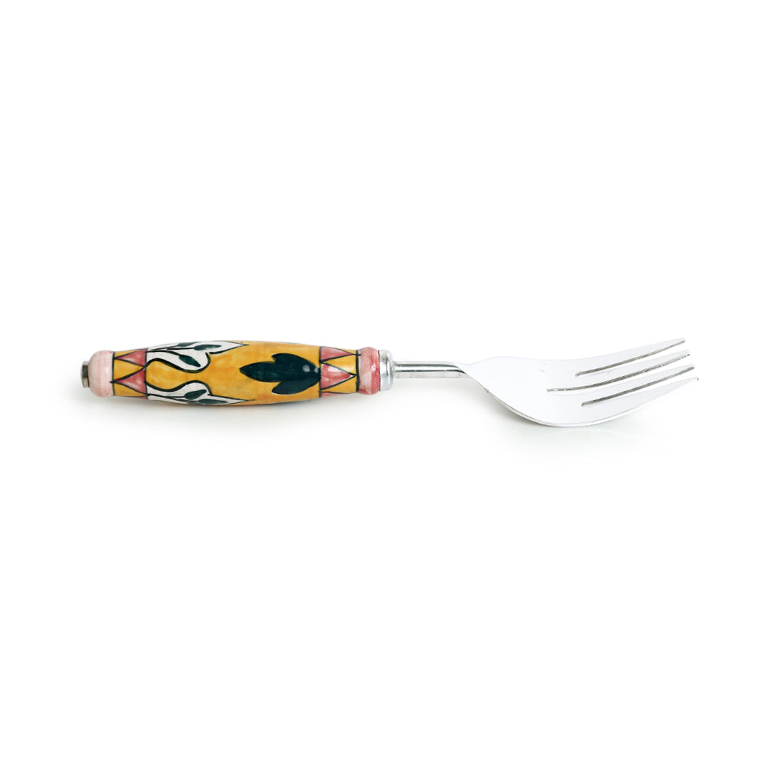EXCLUSIVELANE 'The Mughal Patti' Handpainted Serving Fork & Scraper In Stainless Steel & Ceramic (Set of 2) - view 3