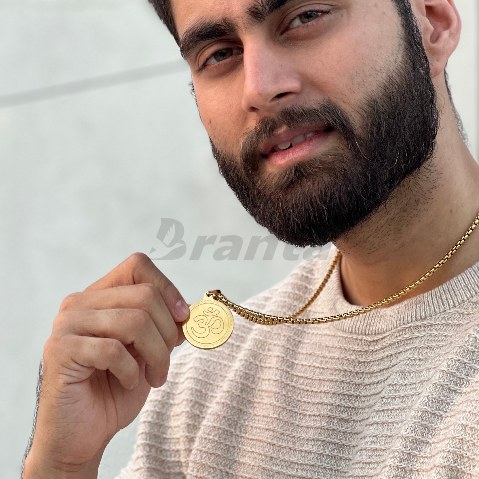 Branta Om Pendant Gold Stainless Steel Necklace Chain For Men (24 Inch) - view 3