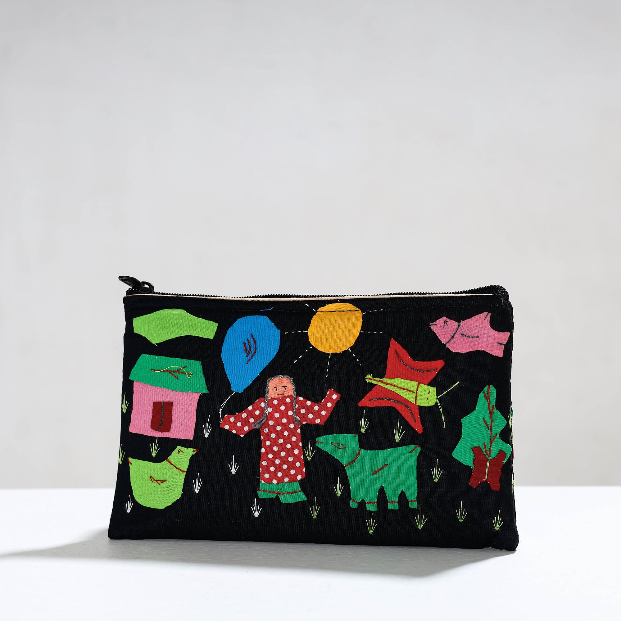ASHOKA ASSEMBLE - CELEBRATING CRAFTS OF ODISHA Black - Pipli Applique Work Cotton Cosmetic Pouch