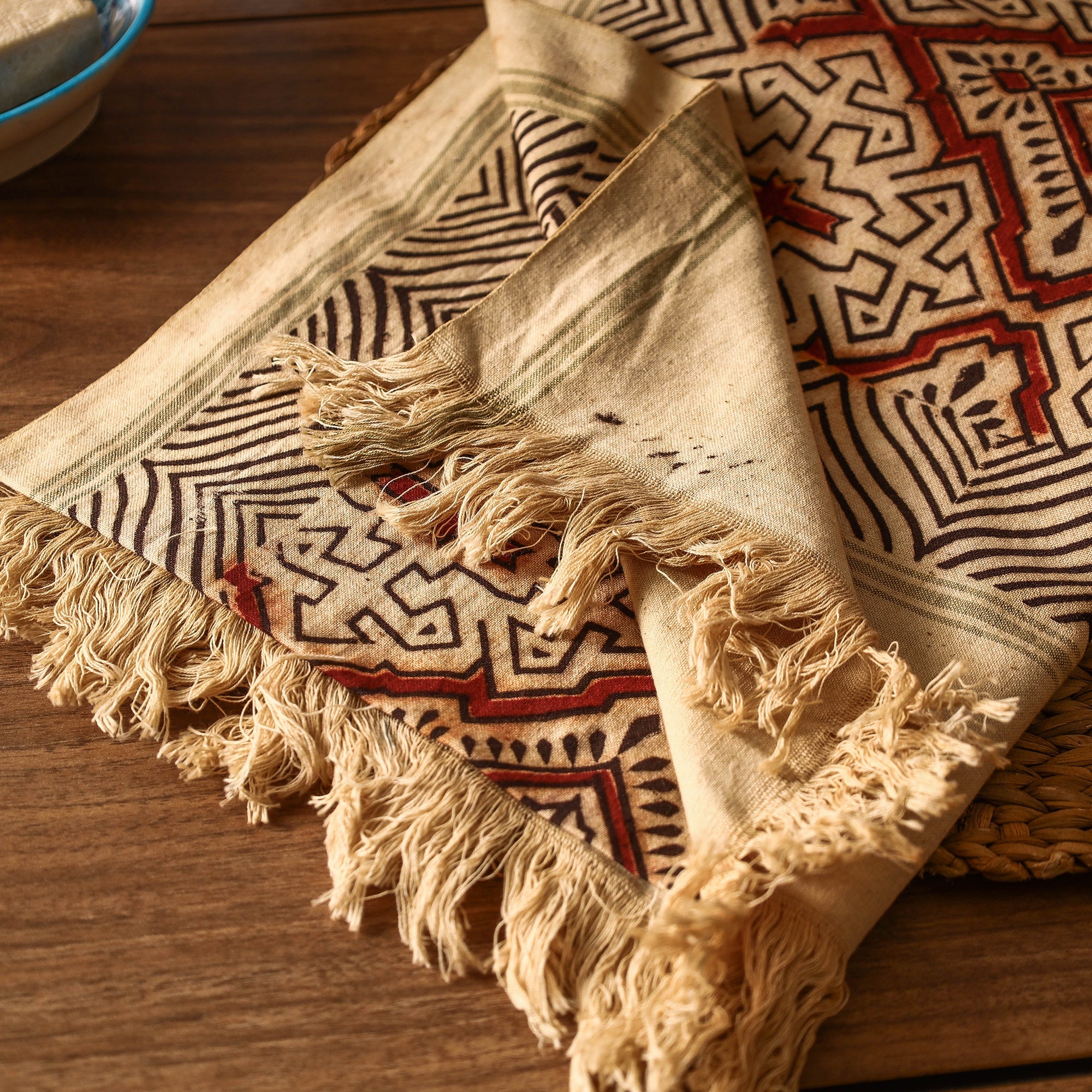 PITCHUKA SRINIVAS KALAMKARI PEDANA Beige - Pedana Kalamkari Block Printed Handloom Cotton Towel - view 2