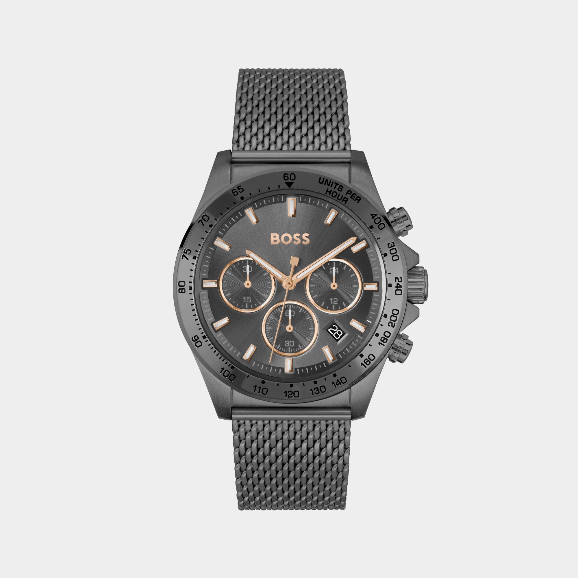 Boss Hero Men Quartz Grey Dial Chronograph Mesh Watch 1514021