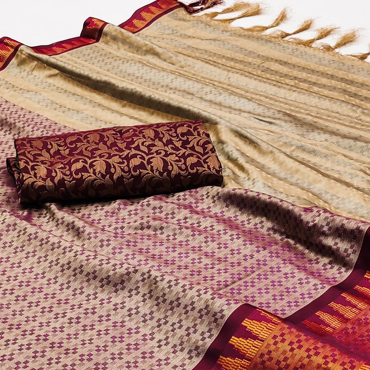 Peachmode Chikoo Woven Cotton Silk Saree – Women's - view 2
