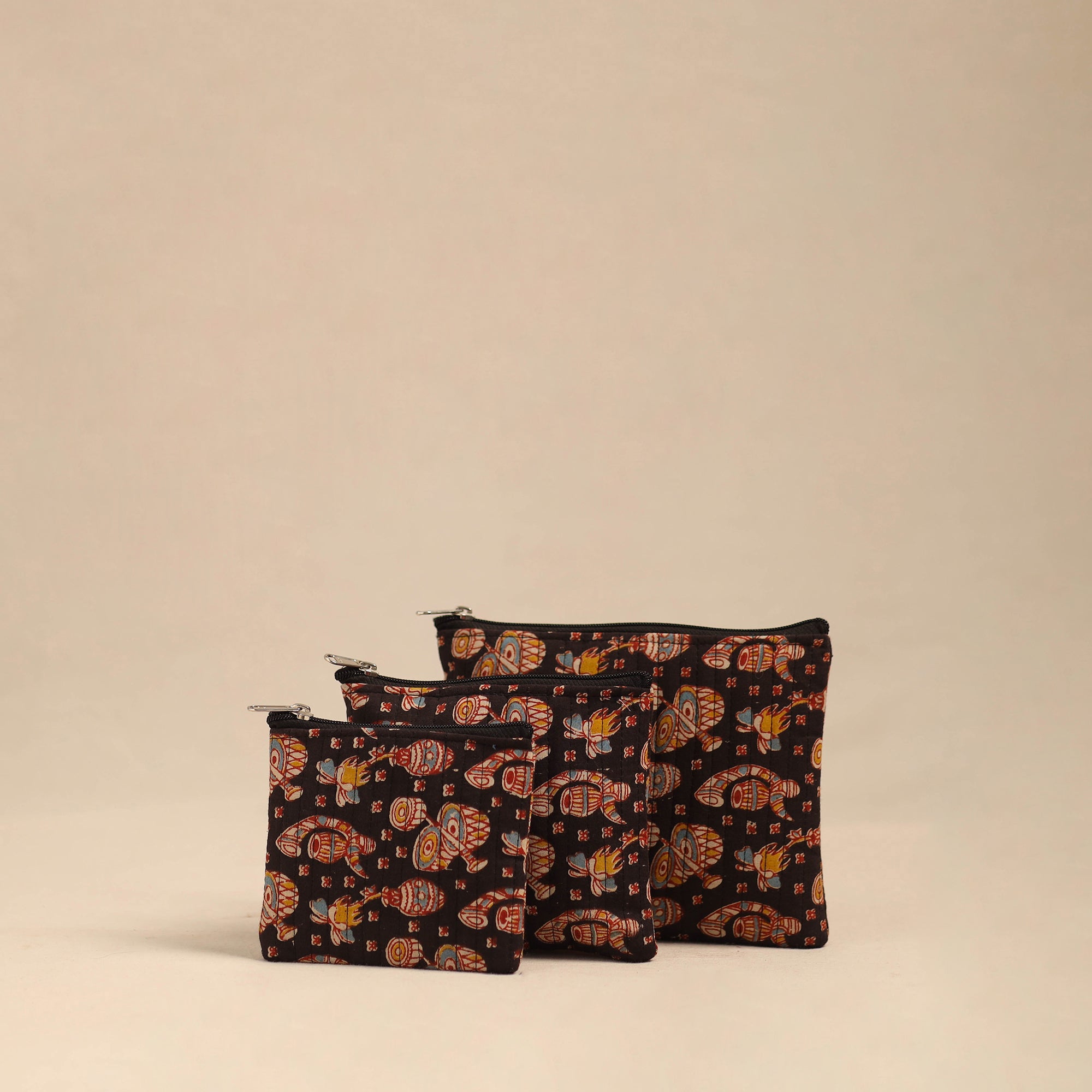 NOORI BAZAR Black - Handmade Cotton Utility Pouches (Set of 3) 27
