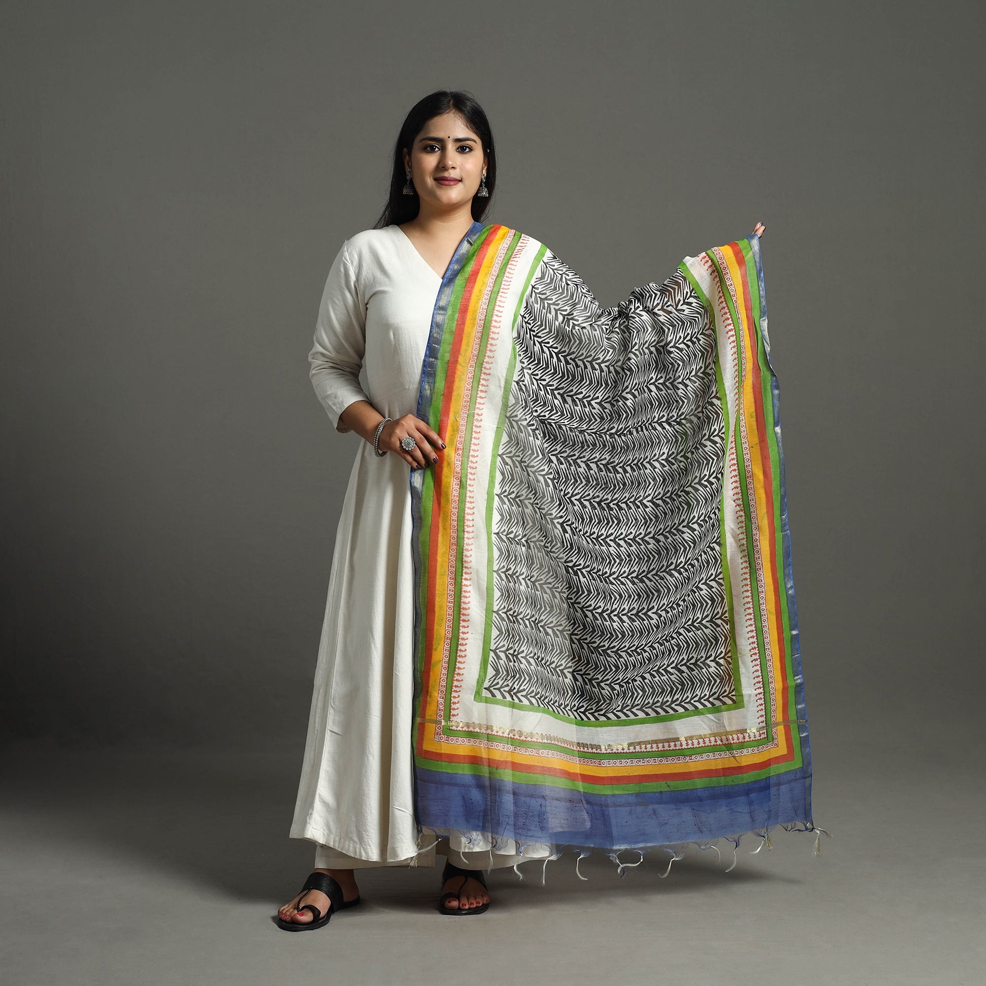 BAGRU DABU PRINTS Black - Block Printed Chanderi Silk Bagru Dupatta 95 - view 2