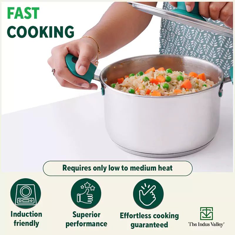 The Indus Valley Tri-Steel Stainless Steel Biryani Pot+ Lid, Premium Quality, Tri-ply (3 Layer) Bottom, Soft-touch Handles, 100% Toxin-free, Non-stick - view 5