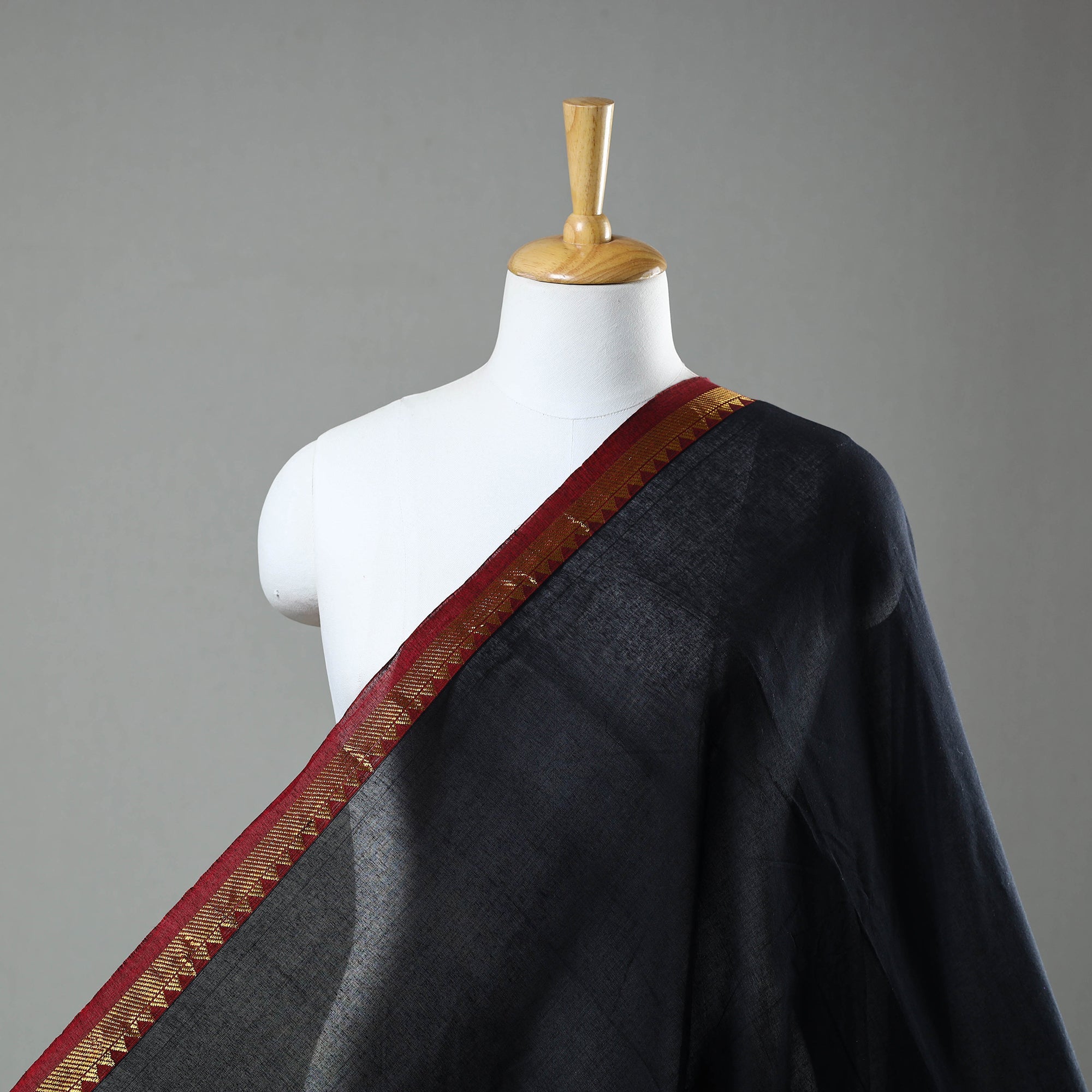 ITOKRI CRAFTS INITIATIVE Black - Mercerised Cotton Paithani Border Dharwad Fabric 16