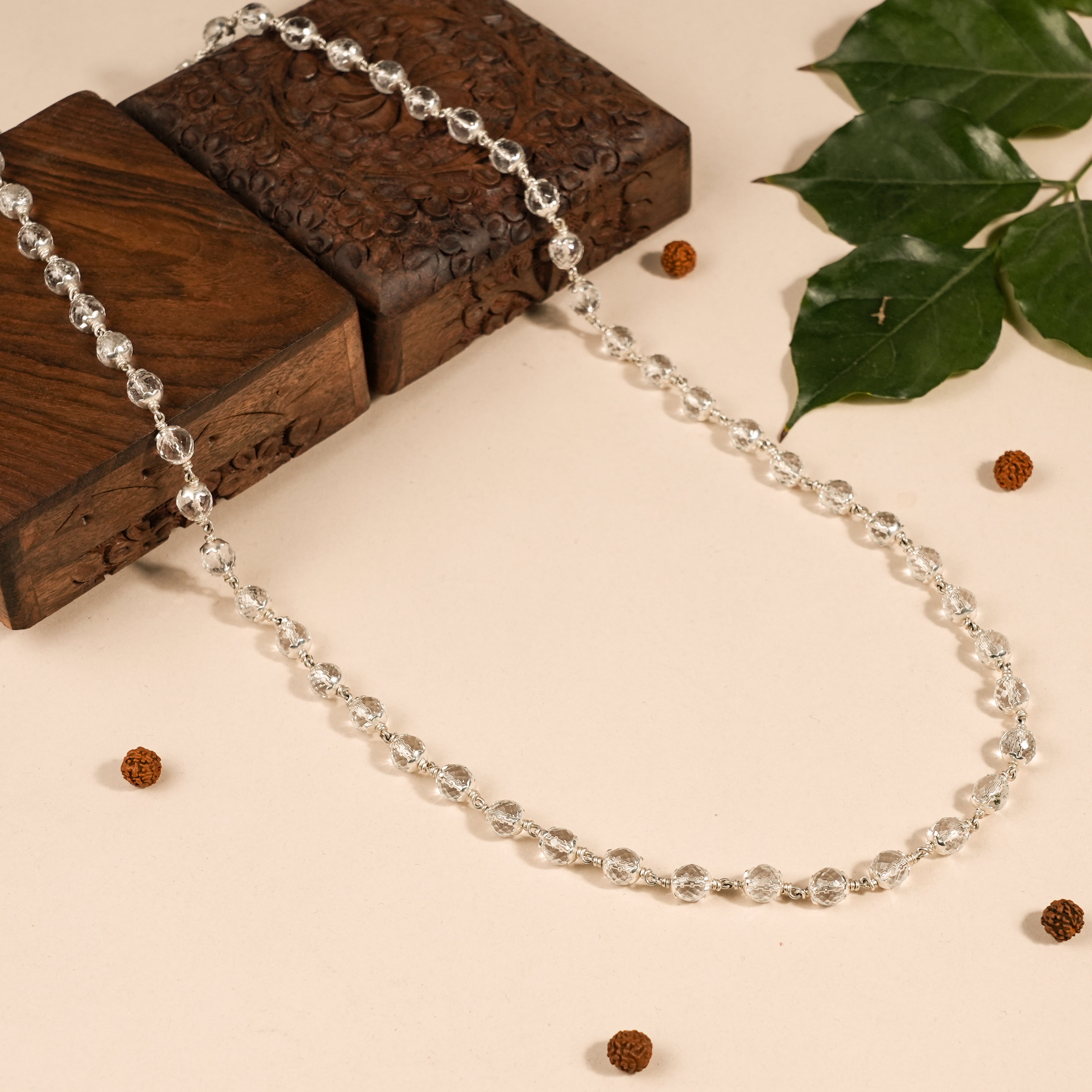 Prinjal Jewellers Sphatik Diamond Cut Beads Silver Mala - view 2