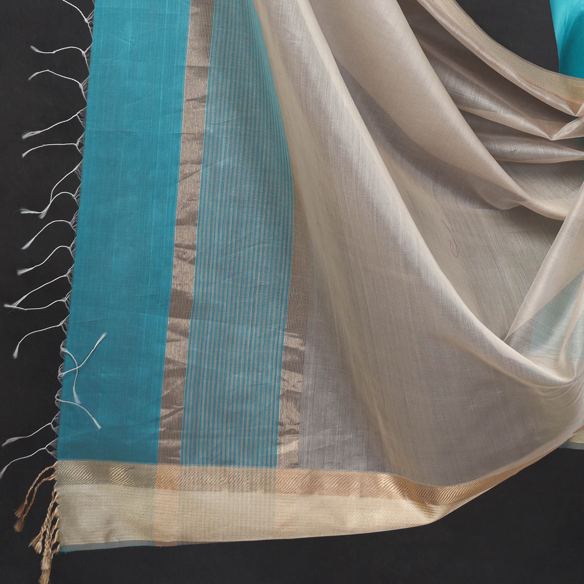 ITOKRI CRAFTS INITIATIVE Blue - 2pc Maheshwari Silk Handloom Suit Material Set with Resham Zari Border - view 4