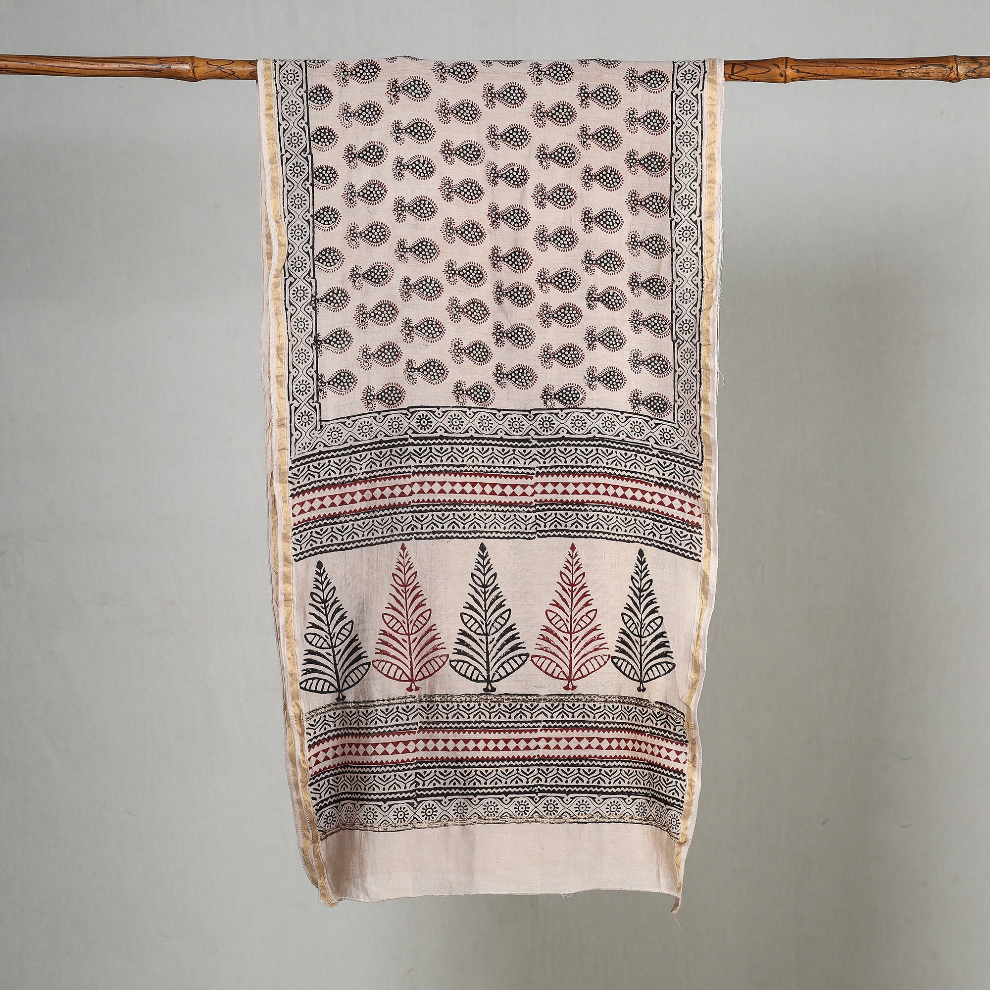 BAGH PRINTS BY YAKOOB KHATRI Beige - Bagh Hand Block Printed Chanderi Silk Stole - view 2